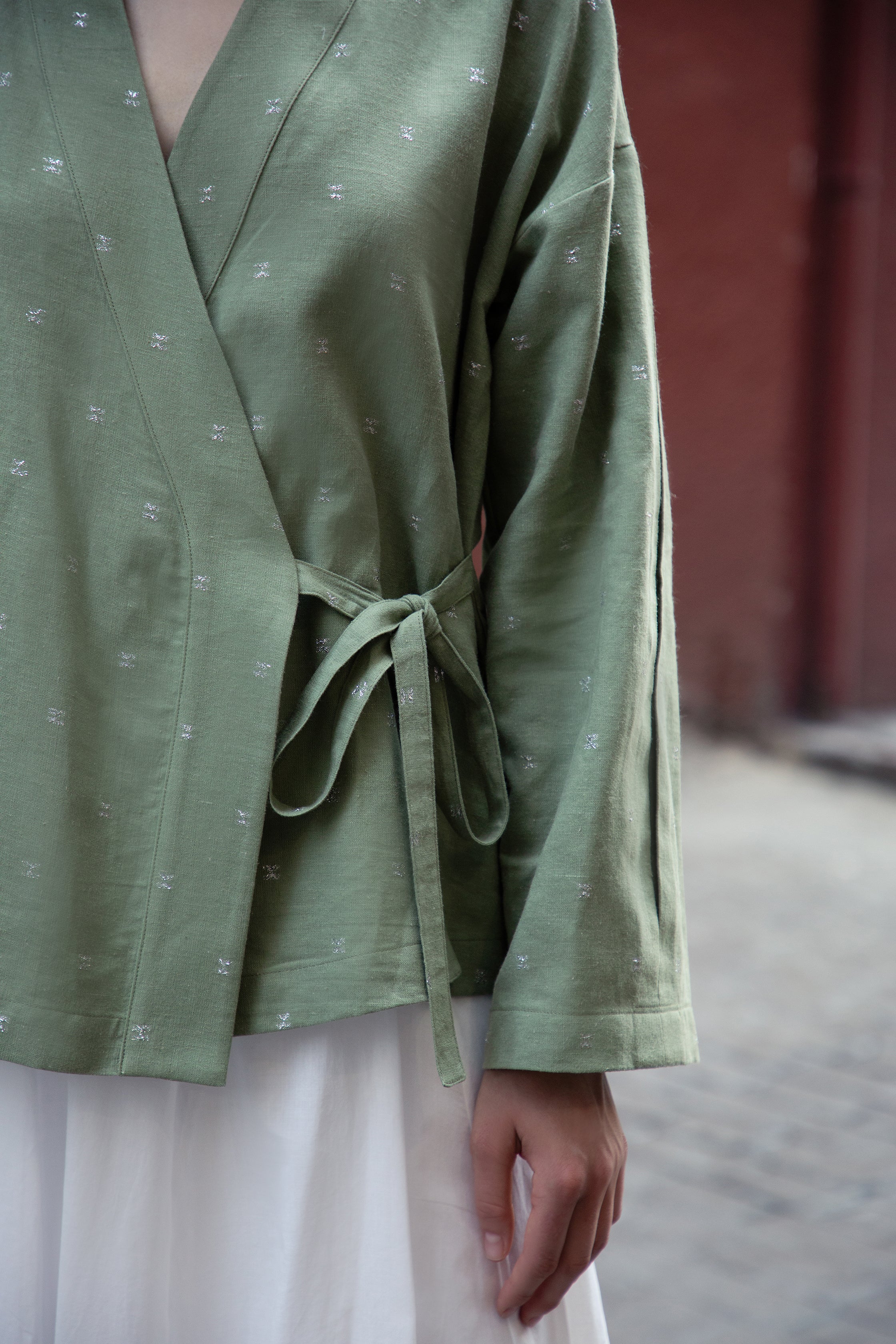 Muted Green Natural Linen Kimono