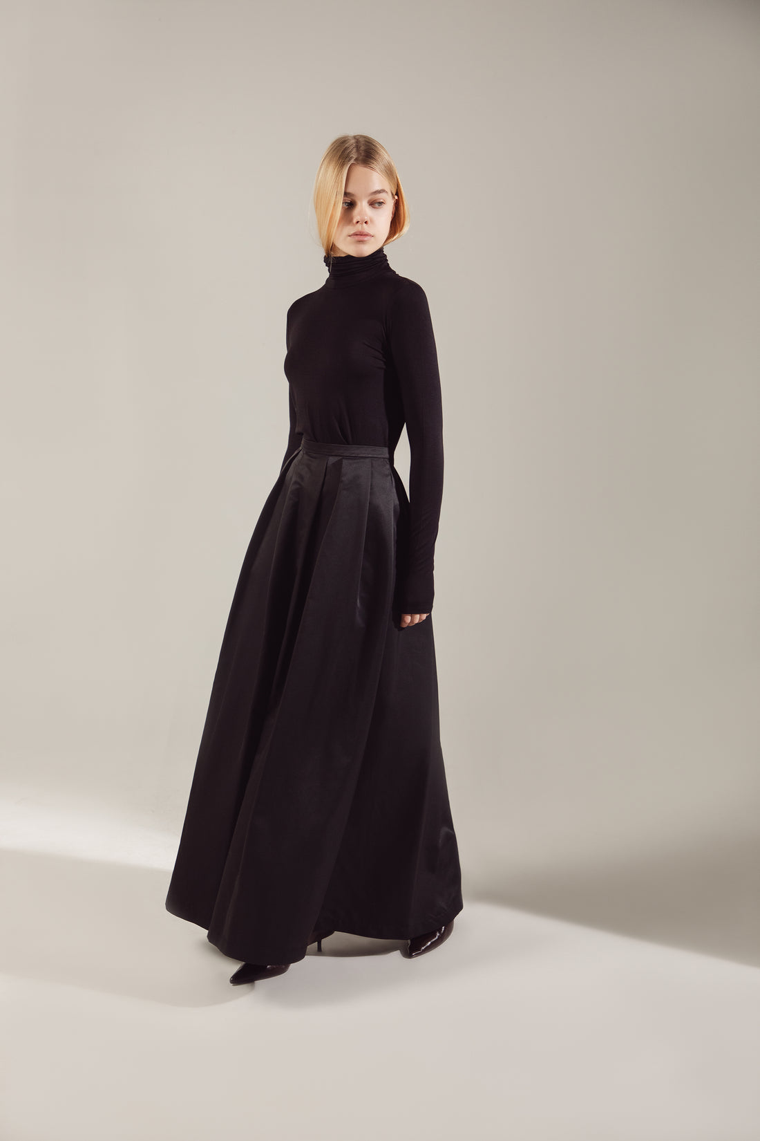 Black Shimmering Nylon-Viscose Maxi Skirt