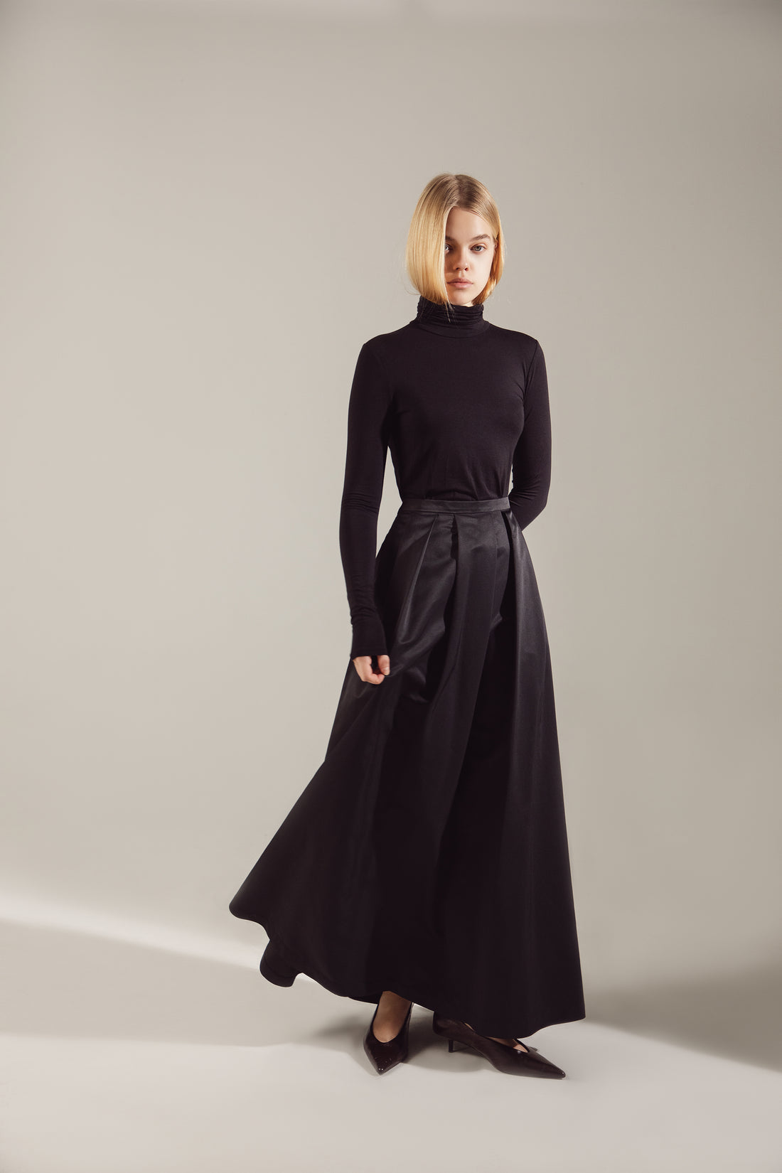 Black Shimmering Nylon-Viscose Maxi Skirt