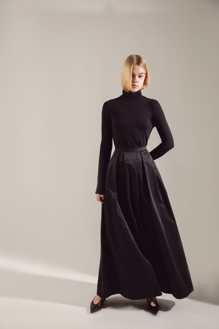 Basic Black Cotton-Viscose Turtleneck