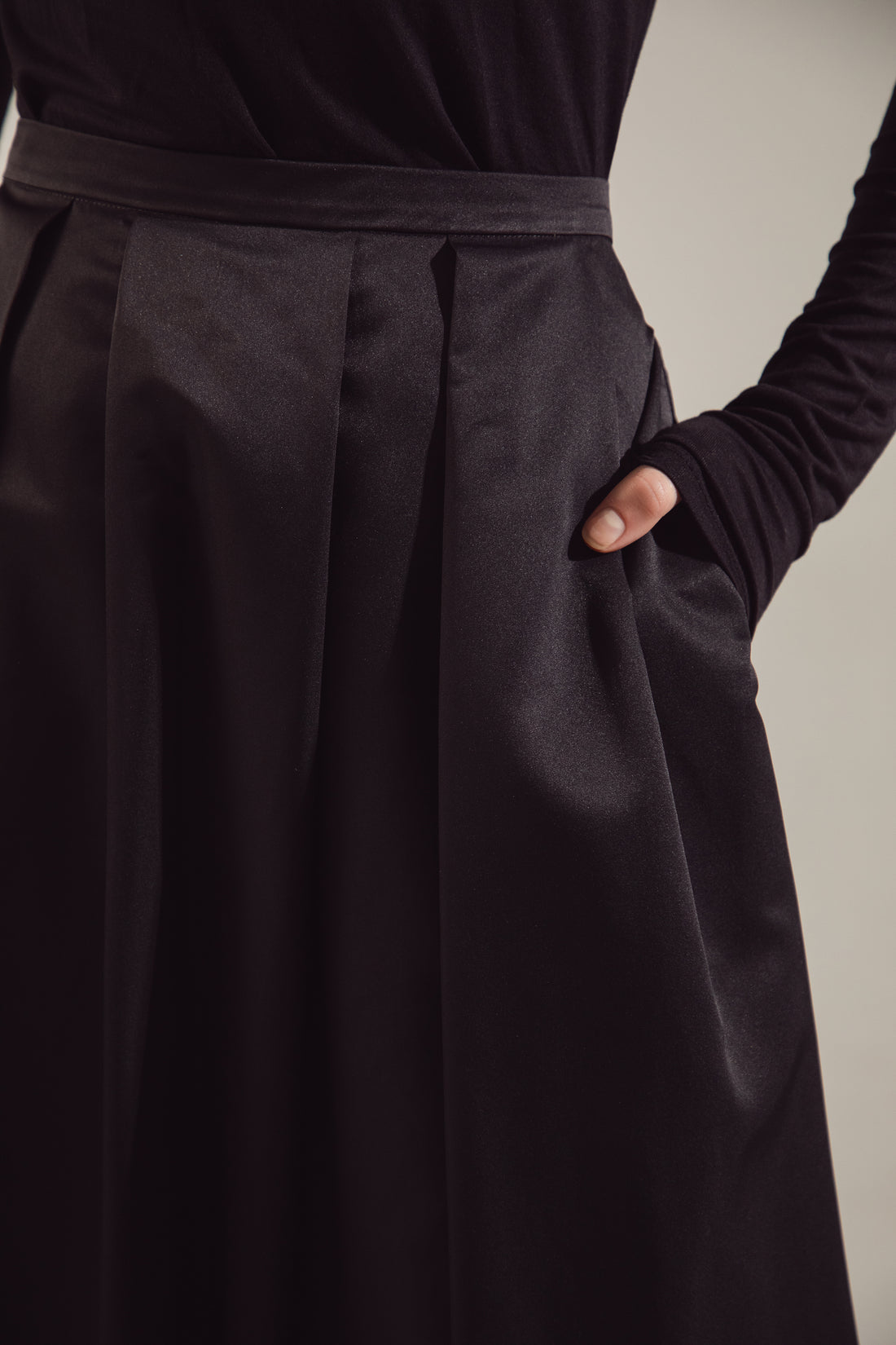 Black Shimmering Nylon-Viscose Maxi Skirt