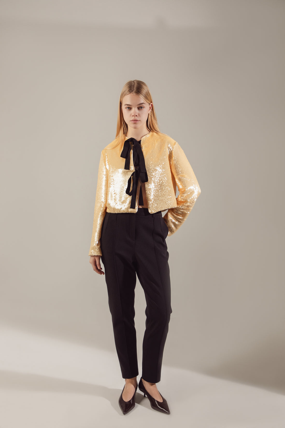 Champagne Sequin Jacket with Contrast Ties