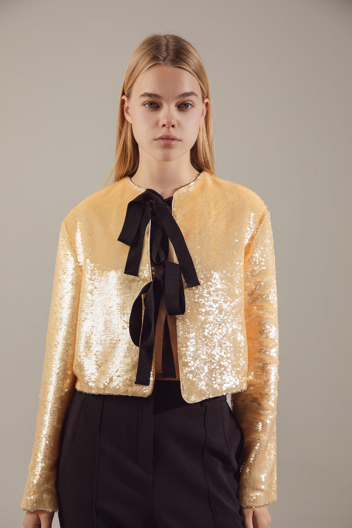 Champagne Sequin Jacket with Contrast Ties