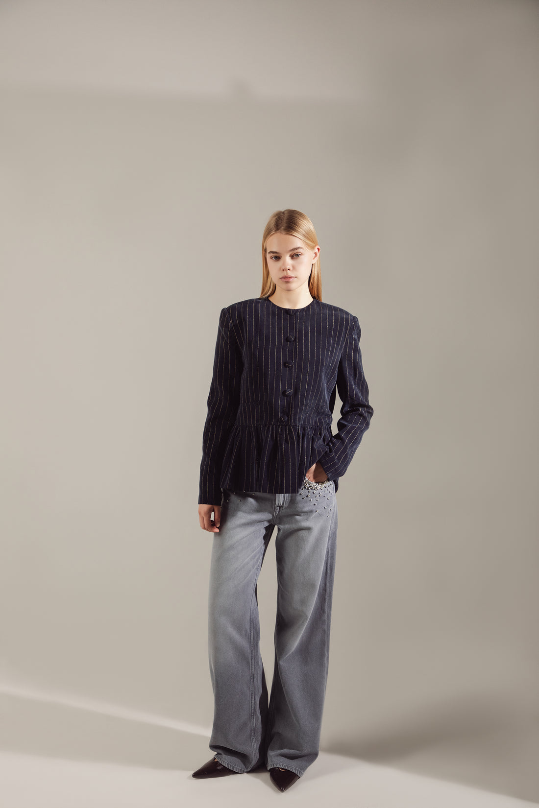 Dark Navy Gold-Stripe Ipek Kupra Jacket
