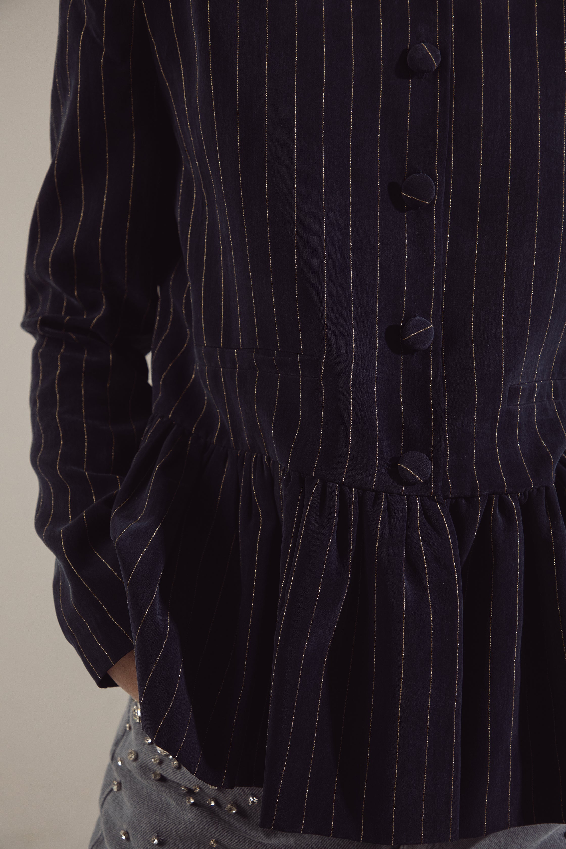 Dark Navy Gold-Stripe Ipek Kupra Jacket