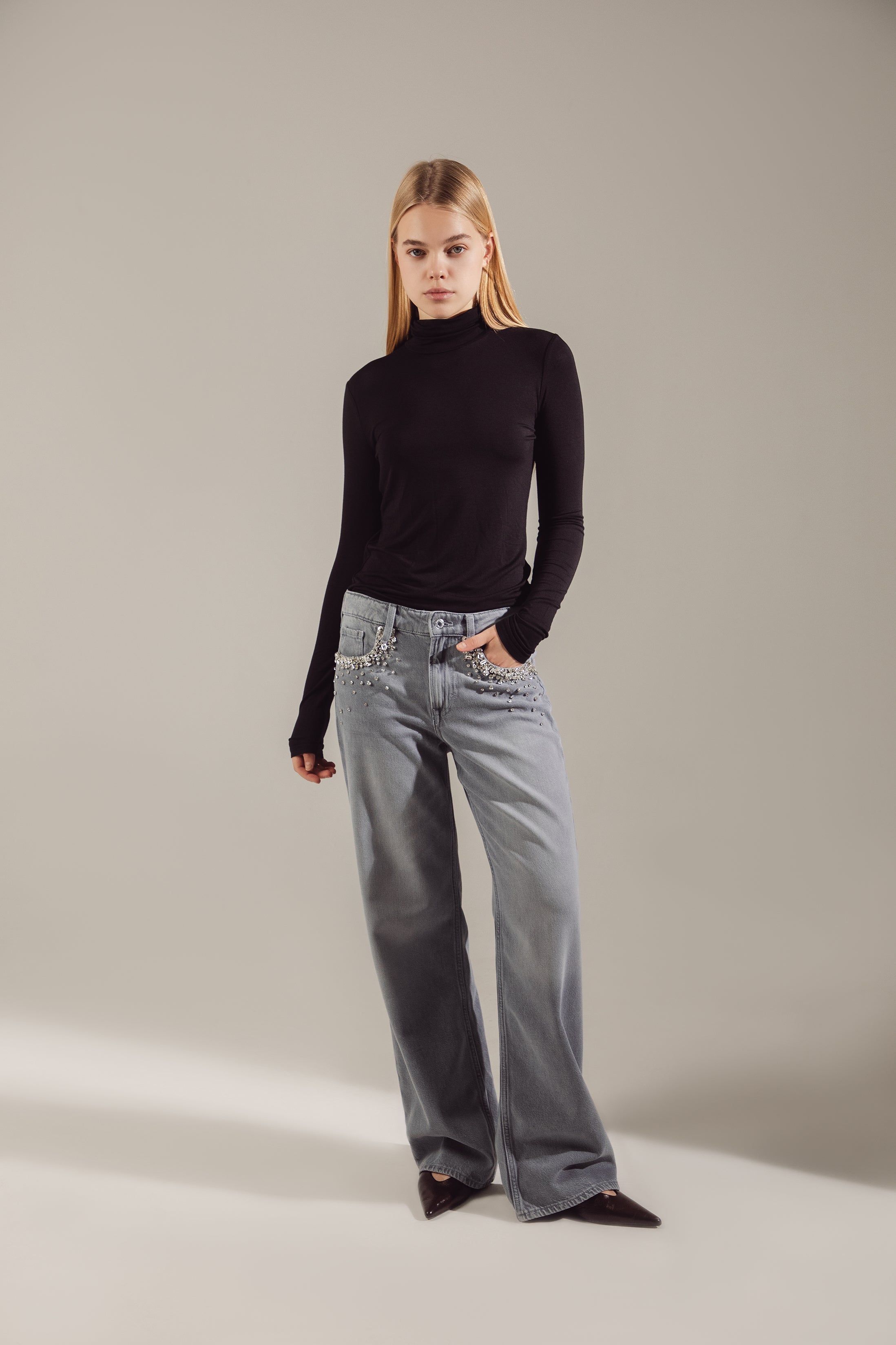 Basic Black Cotton-Viscose Turtleneck