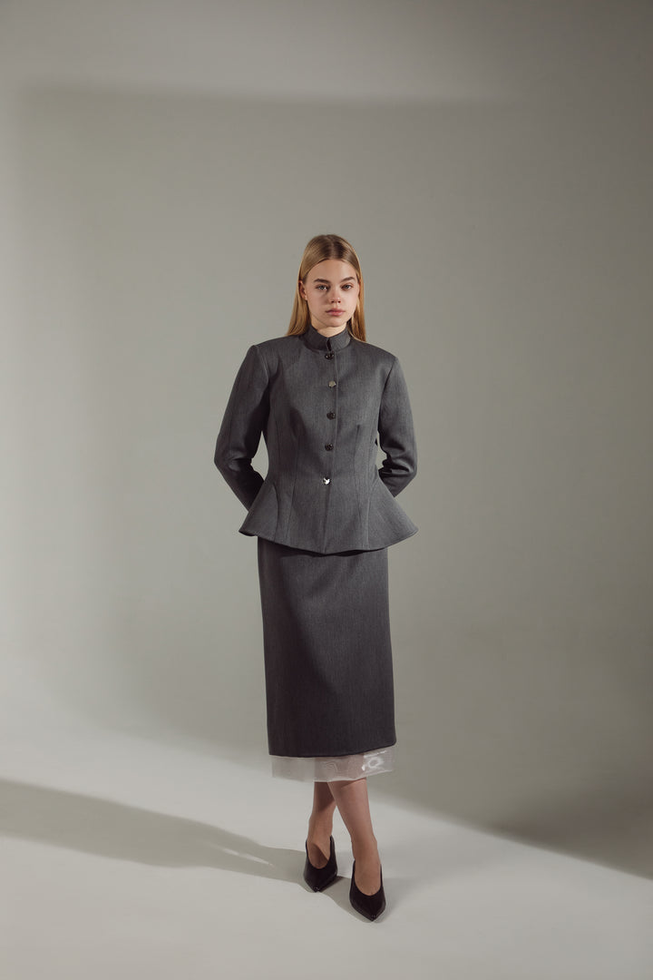 Deep Gray Peplum Suit - Jacket & Skirt