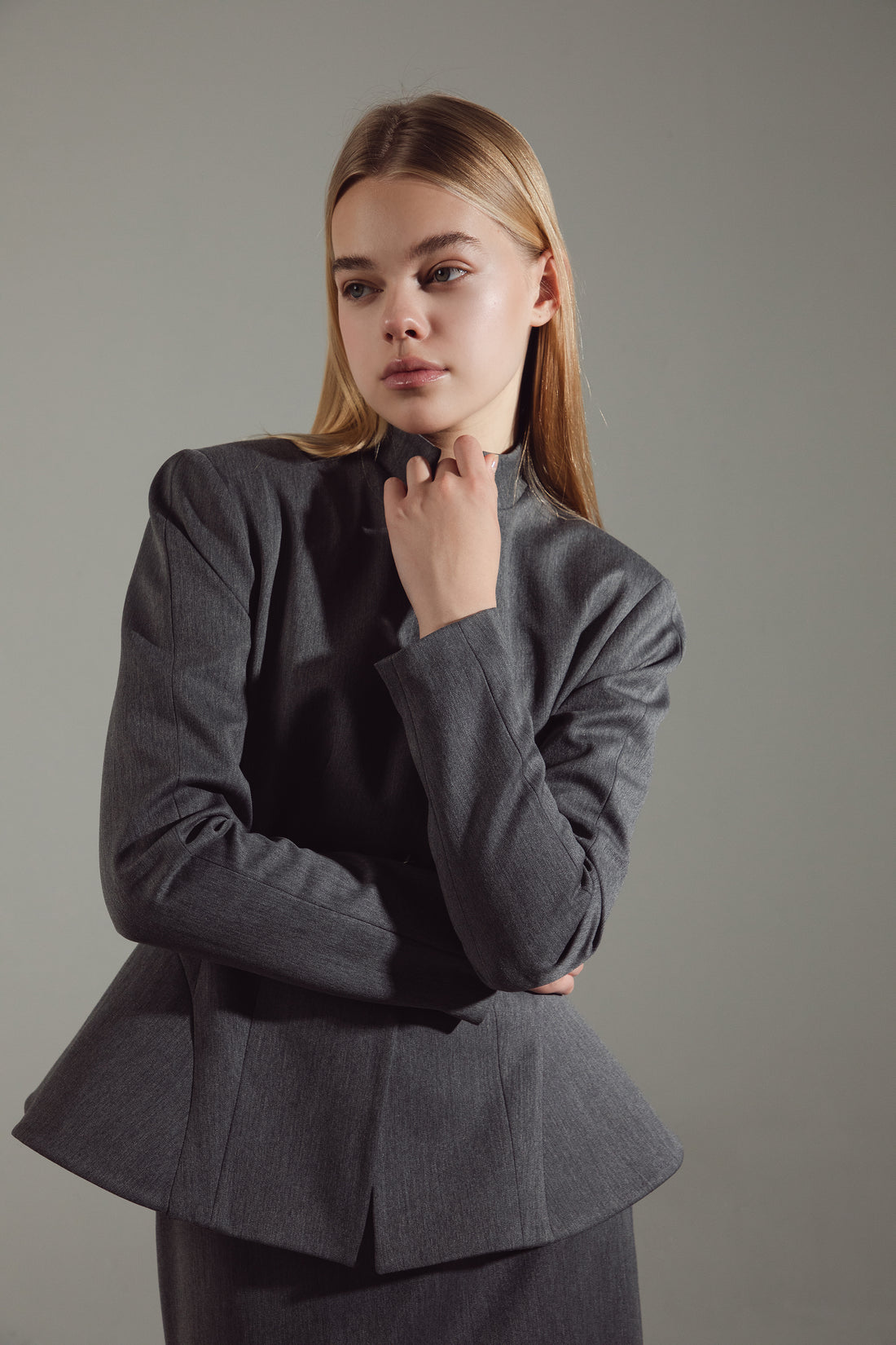 Deep Gray Peplum Suit - Jacket & Skirt