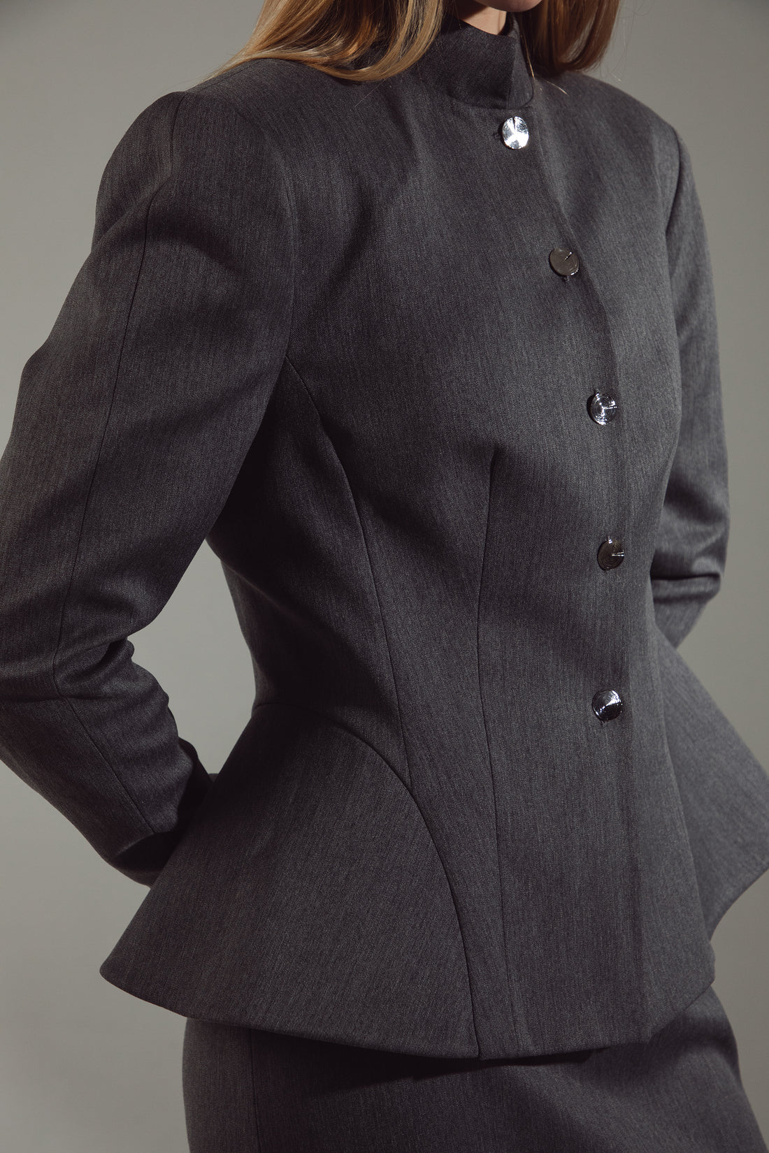 Deep Gray Peplum Suit - Jacket & Skirt
