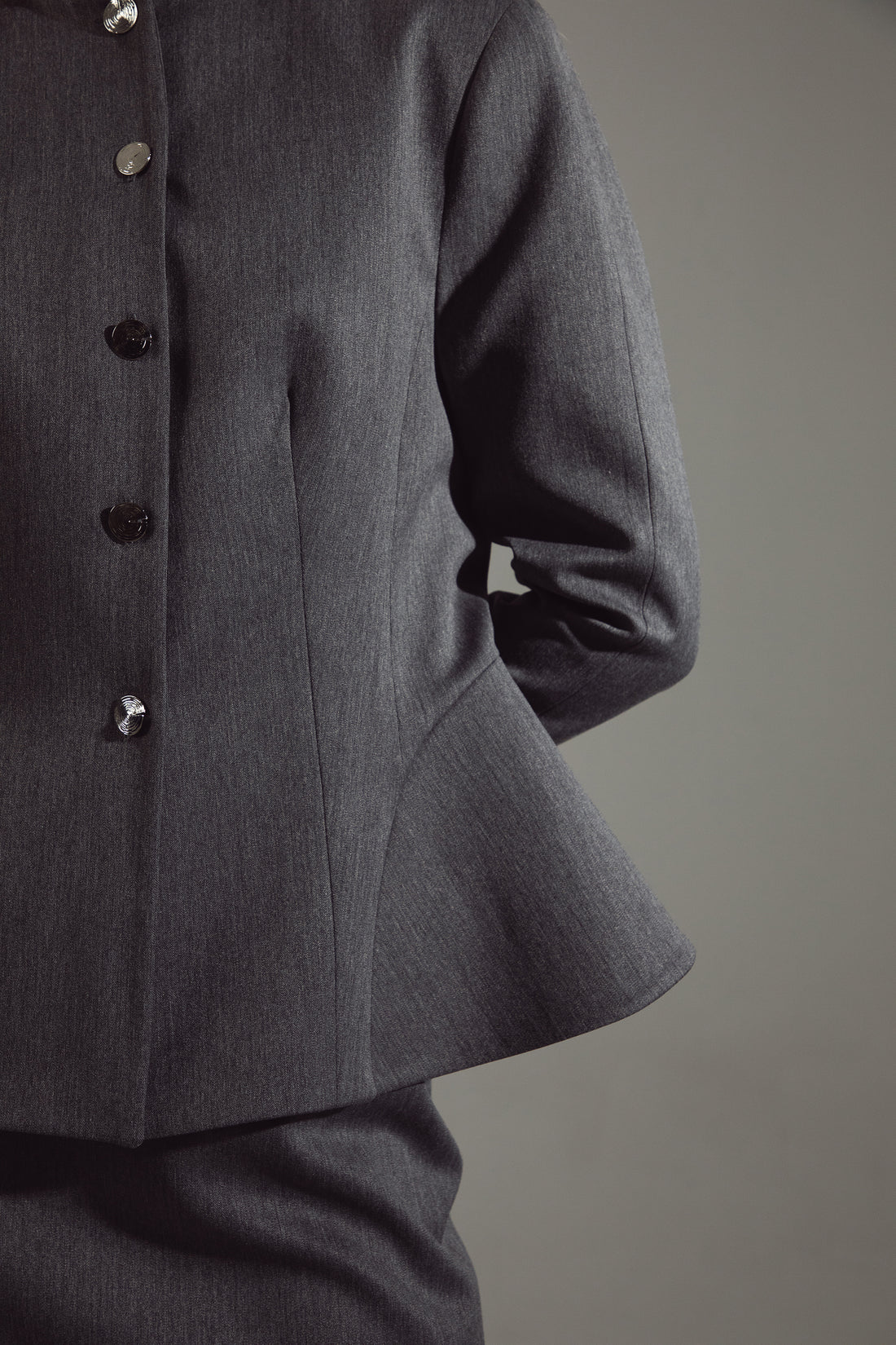 Deep Gray Peplum Suit - Jacket & Skirt