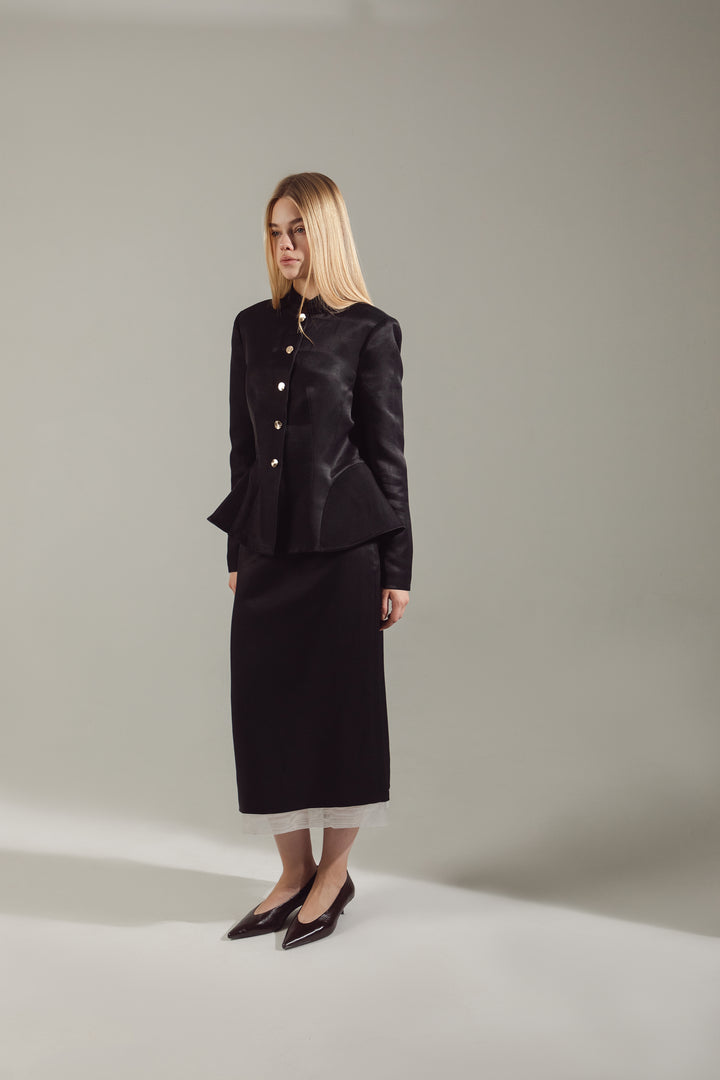Deep Black Peplum Suit - Jacket & Skirt