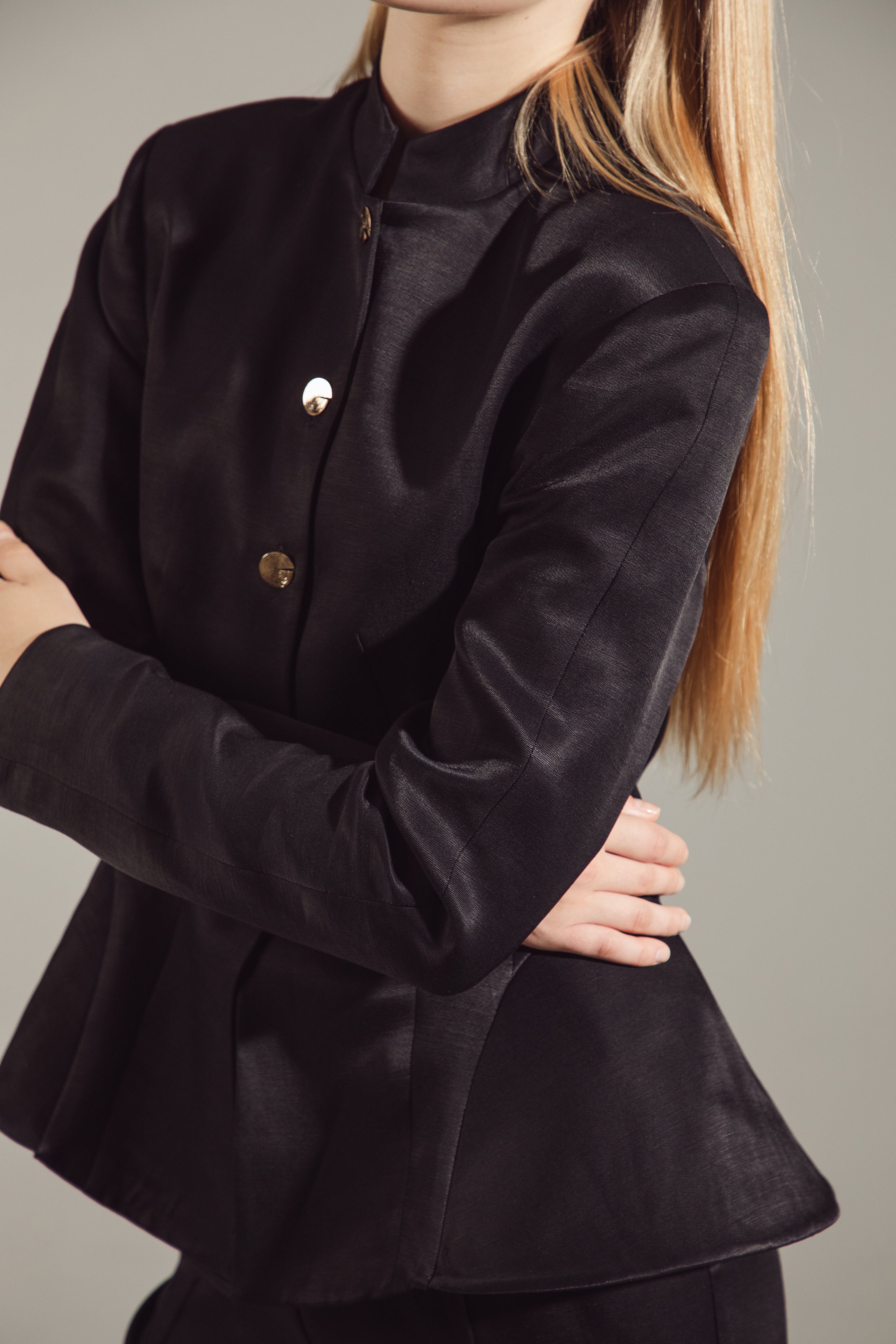 Deep Black Peplum Suit - Jacket & Trousers