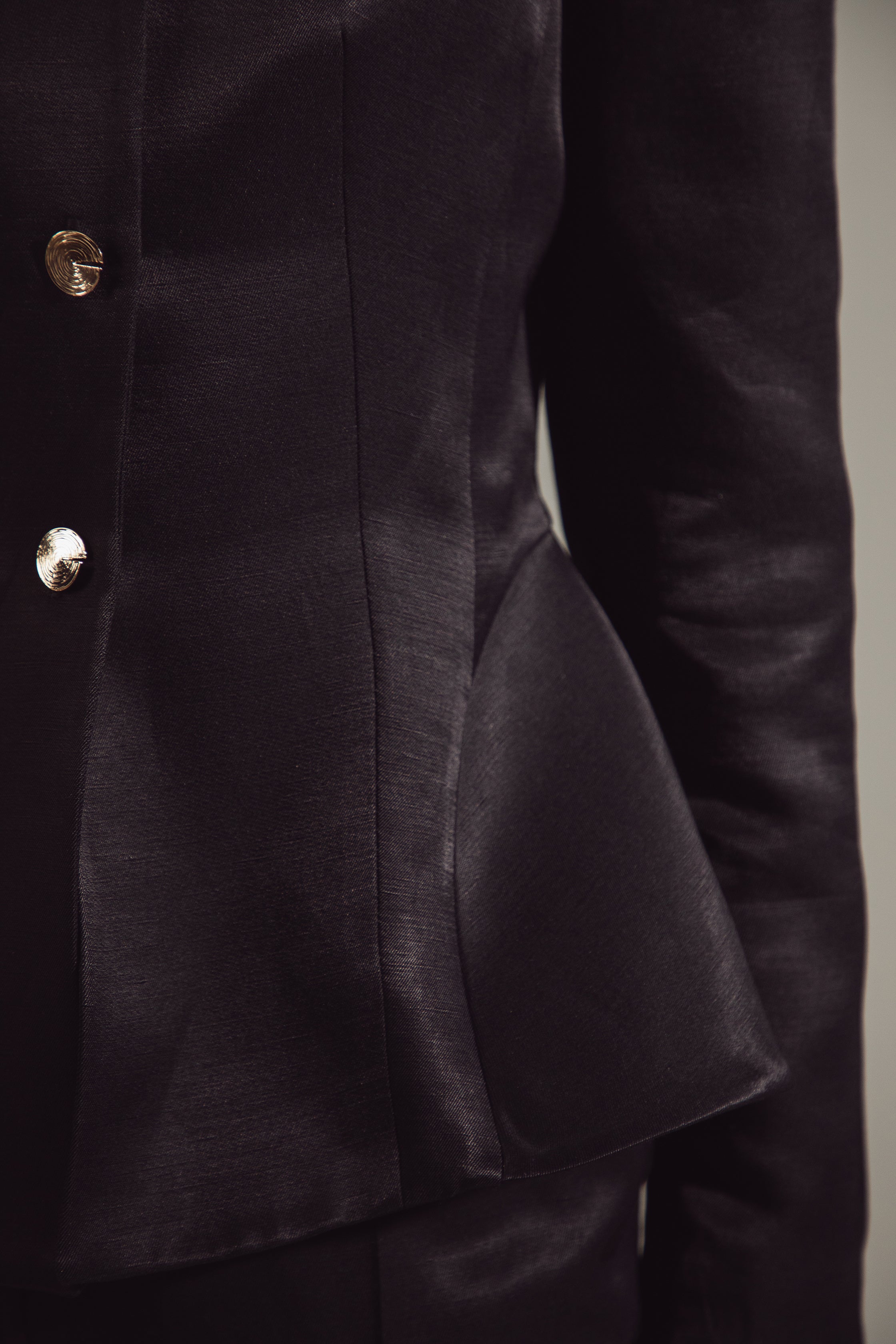 Deep Black Peplum Suit - Jacket & Skirt
