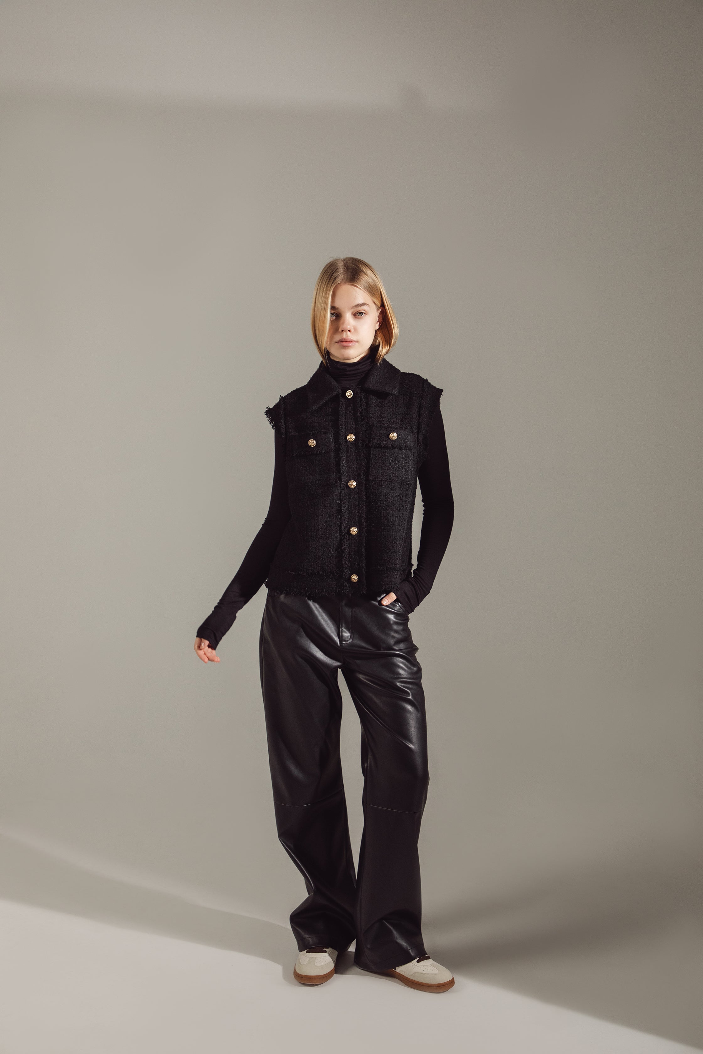 Wide-Leg Premium Eco-Leather Trousers