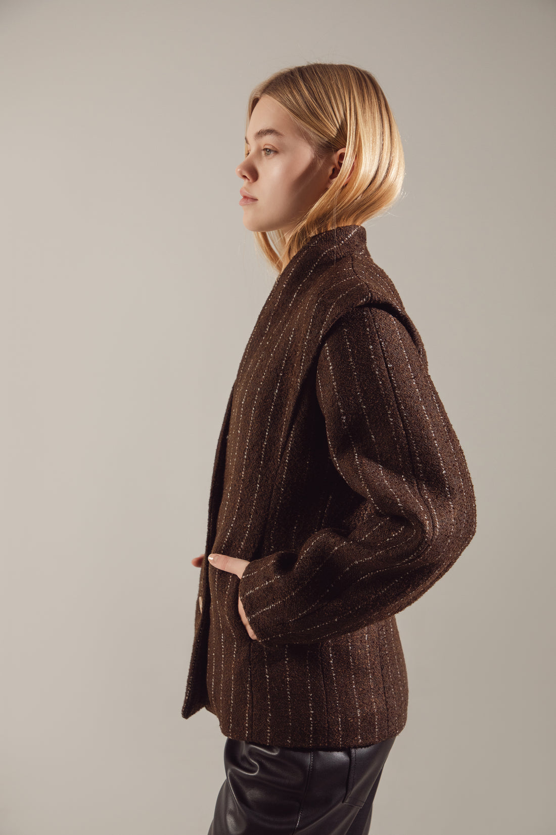 Deep Chocolate Striped Cropped Jacket-Coat