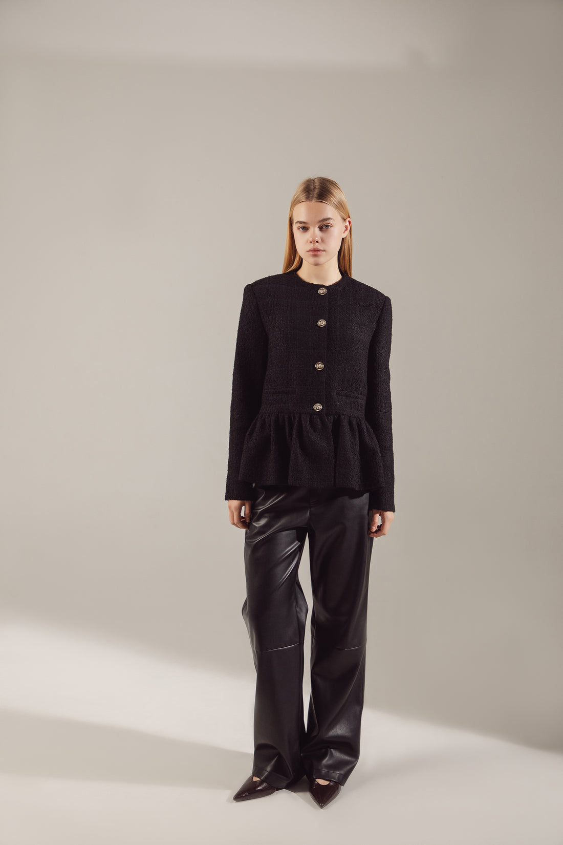 Black Tweed Balloon-Hem Jacket