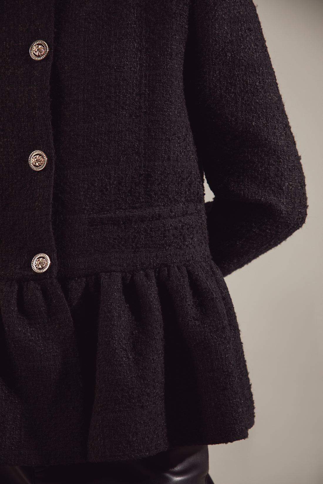 Black Tweed Balloon-Hem Jacket