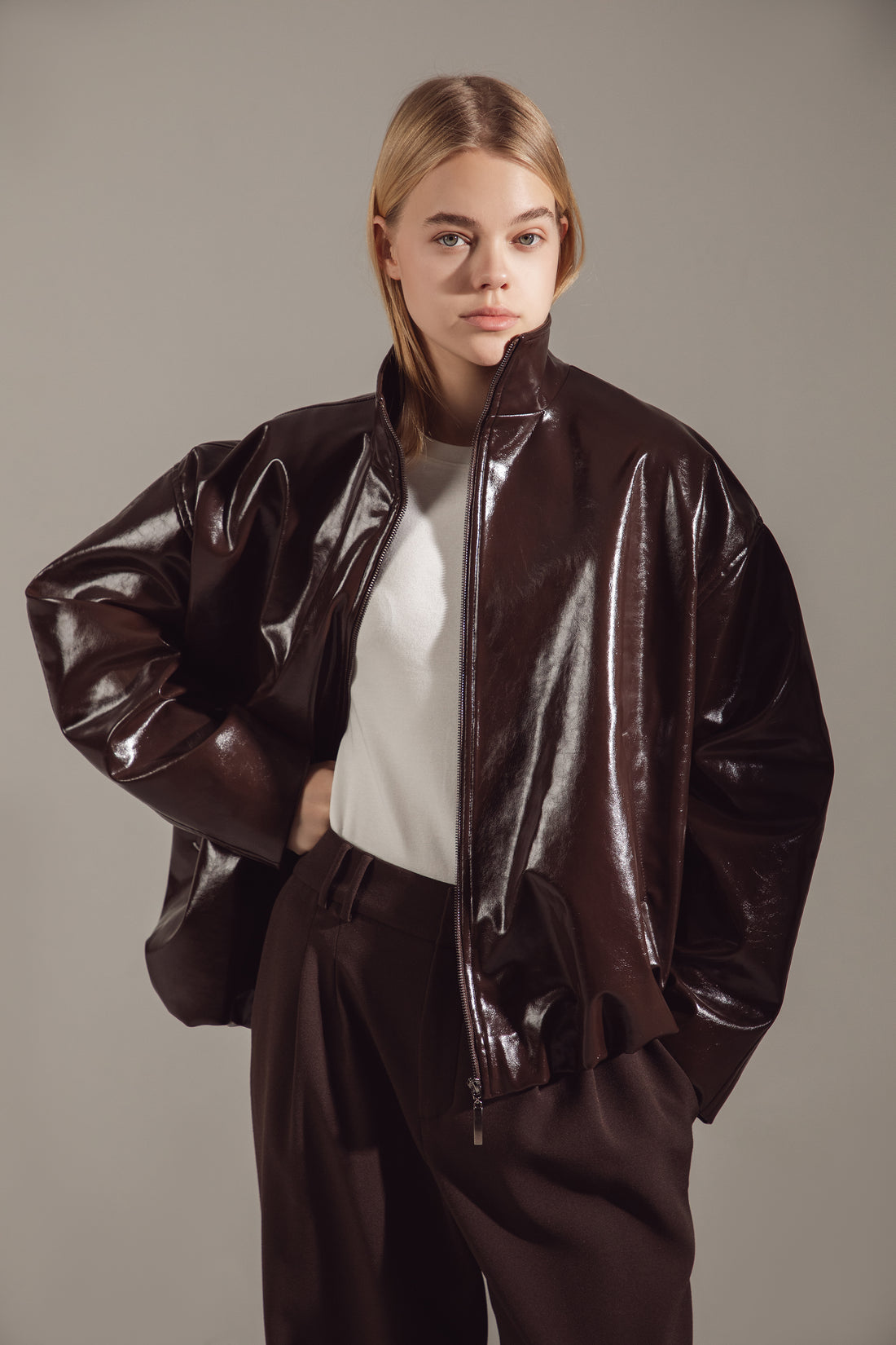 Dark Chocolate Premium Eco-Leather Bomber
