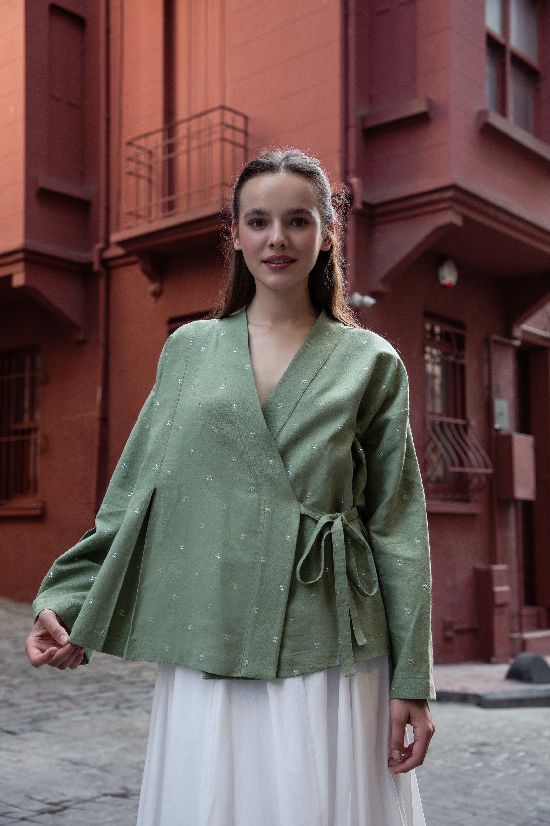 Muted Green Natural Linen Kimono