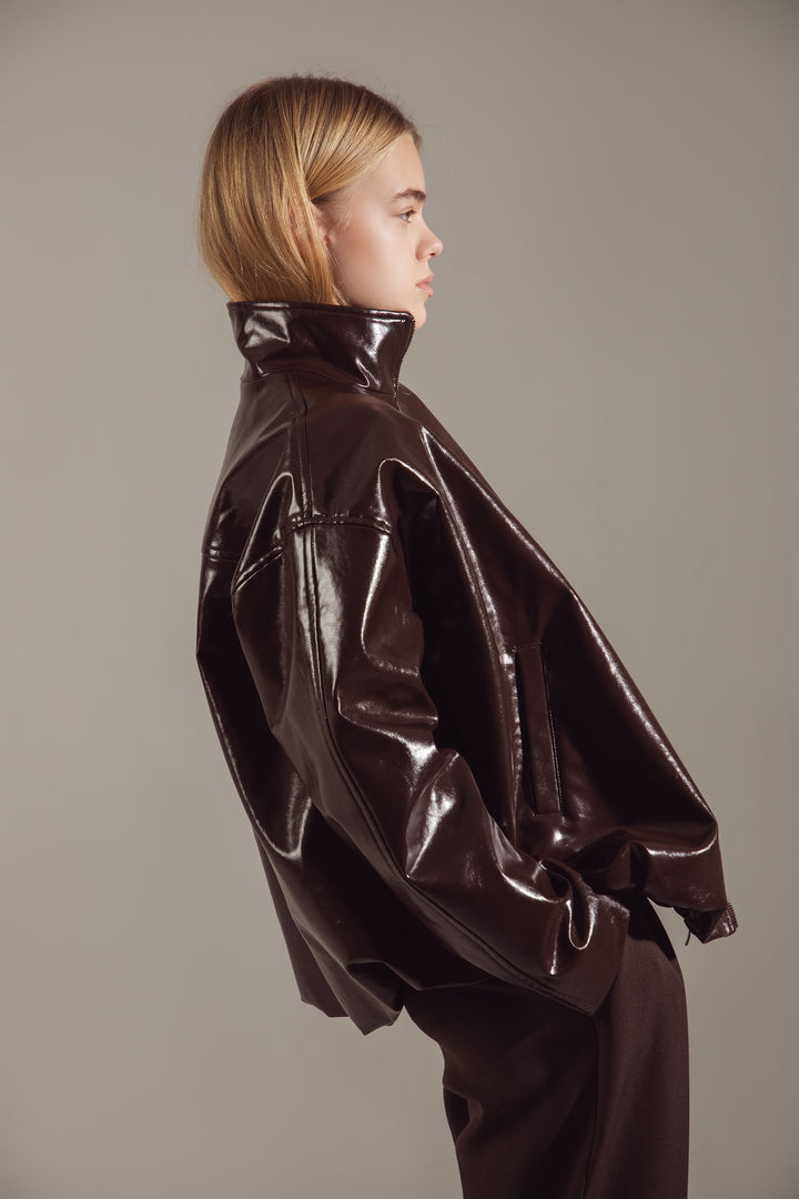 Dark Chocolate Premium Eco-Leather Bomber