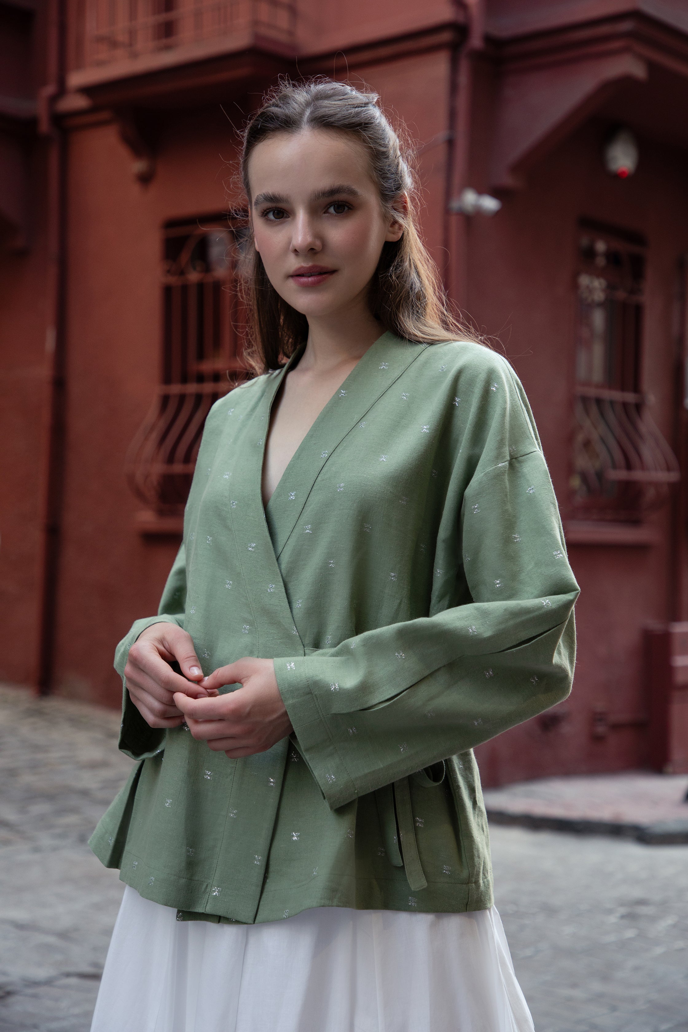 Muted Green Natural Linen Kimono