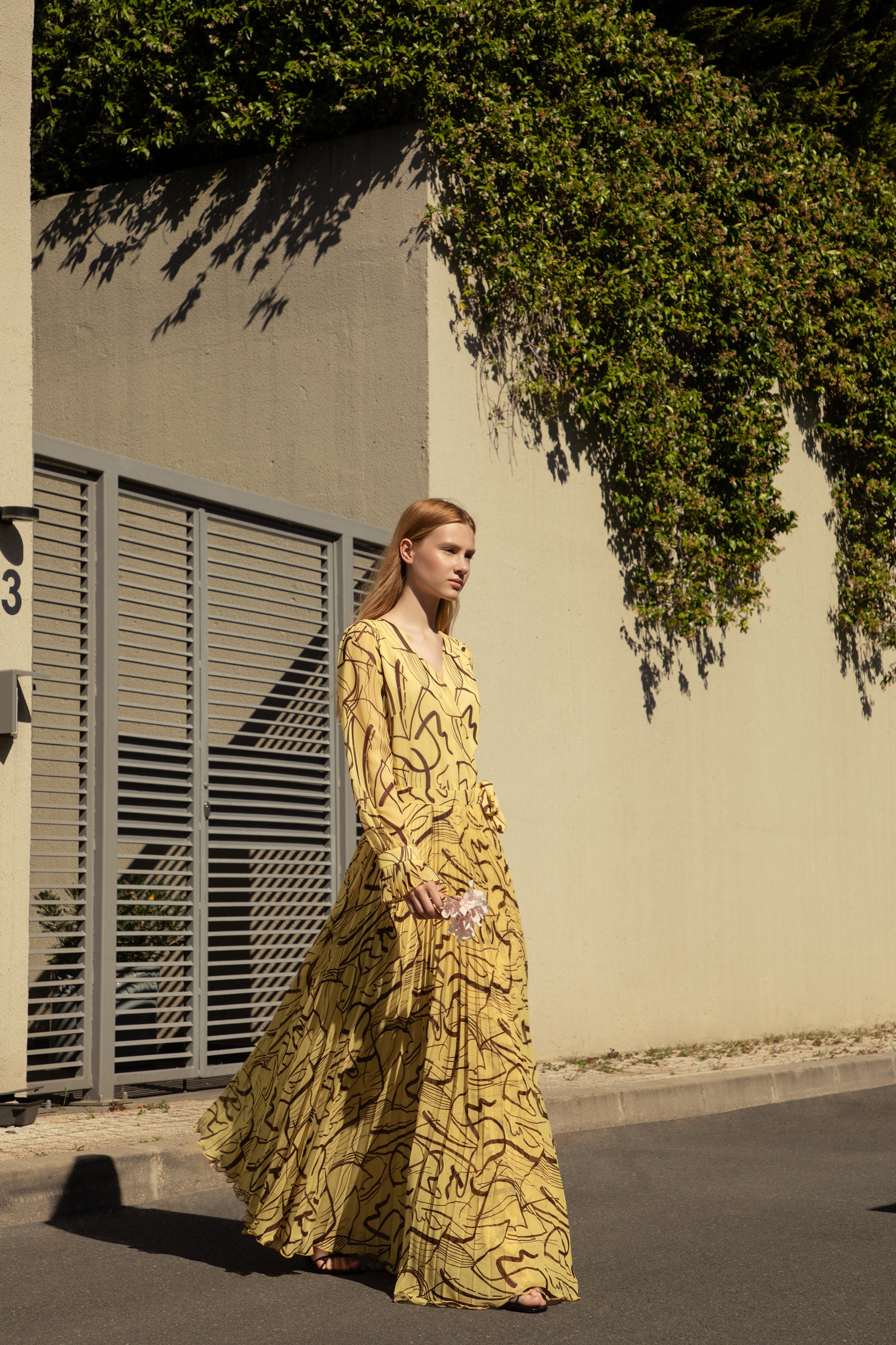 Exclusive Pleated Yoryo Chiffon Maxi Dress