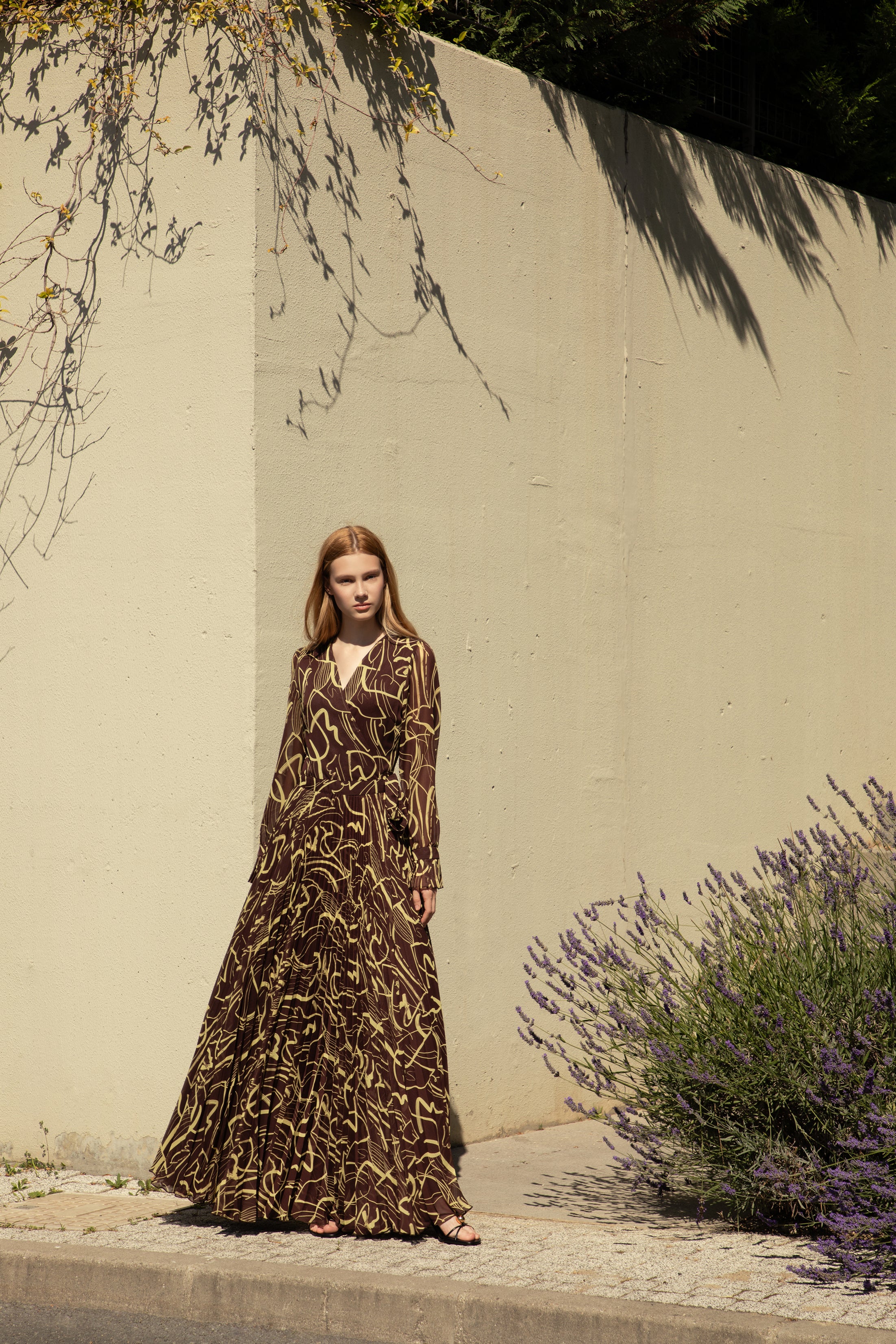 Deep Chocolate Exclusive Pleated Chiffon Dress