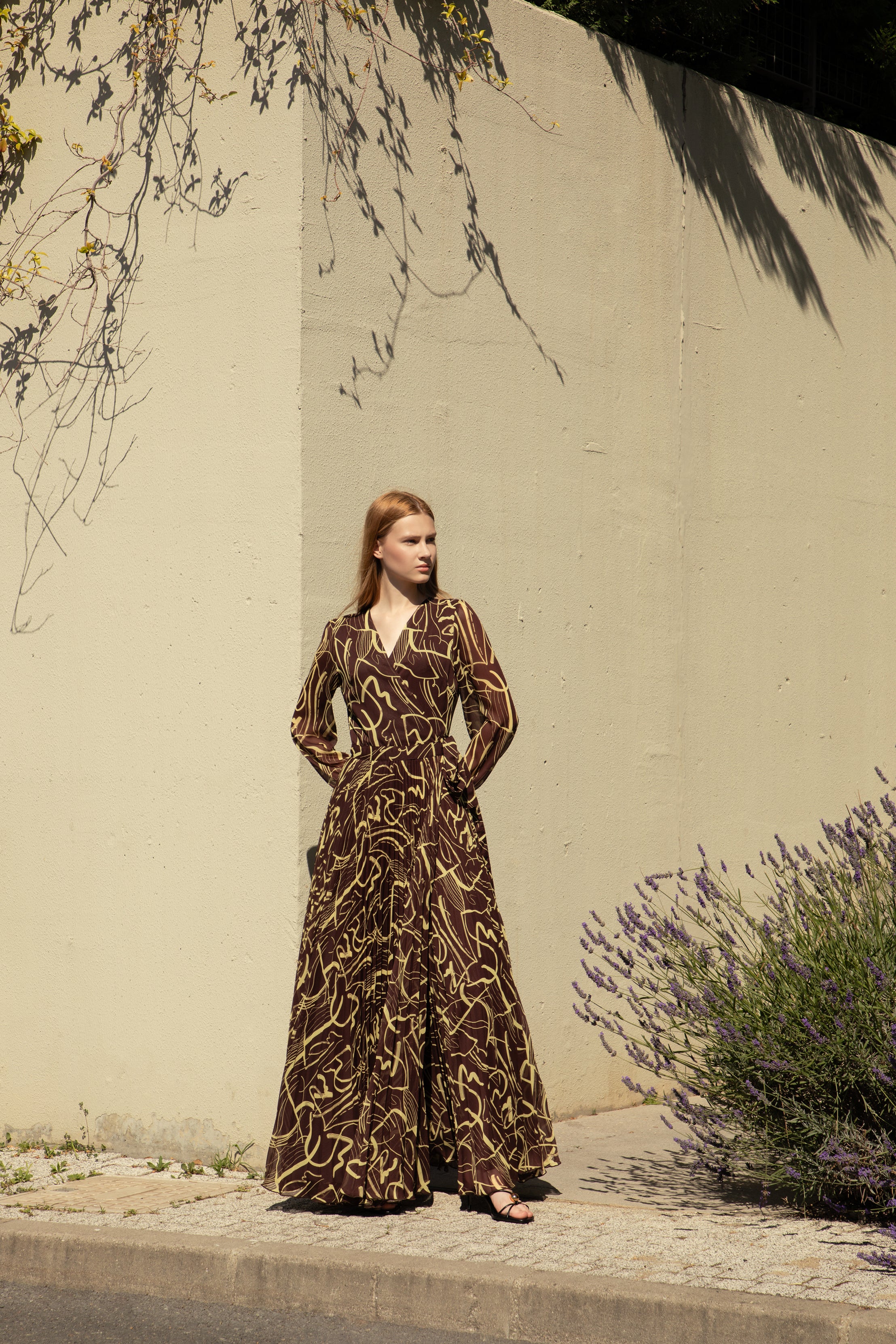 Deep Chocolate Exclusive Pleated Chiffon Dress