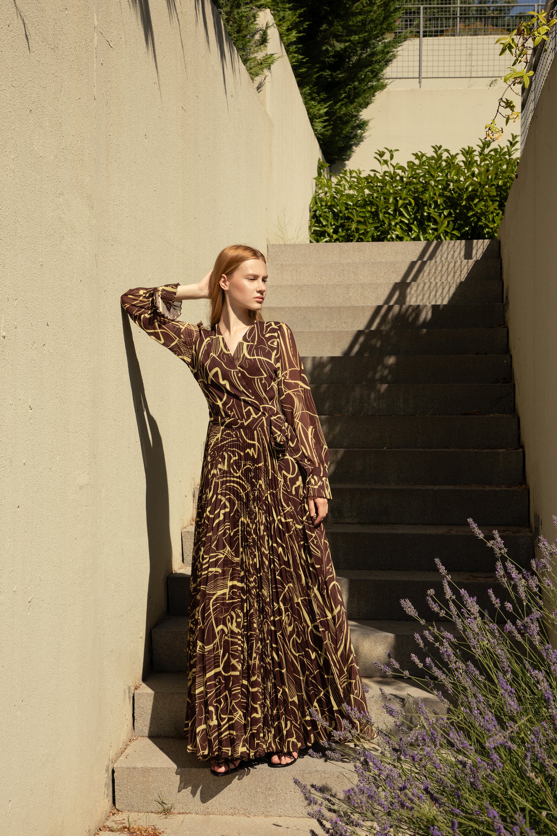 Deep Chocolate Exclusive Pleated Chiffon Dress