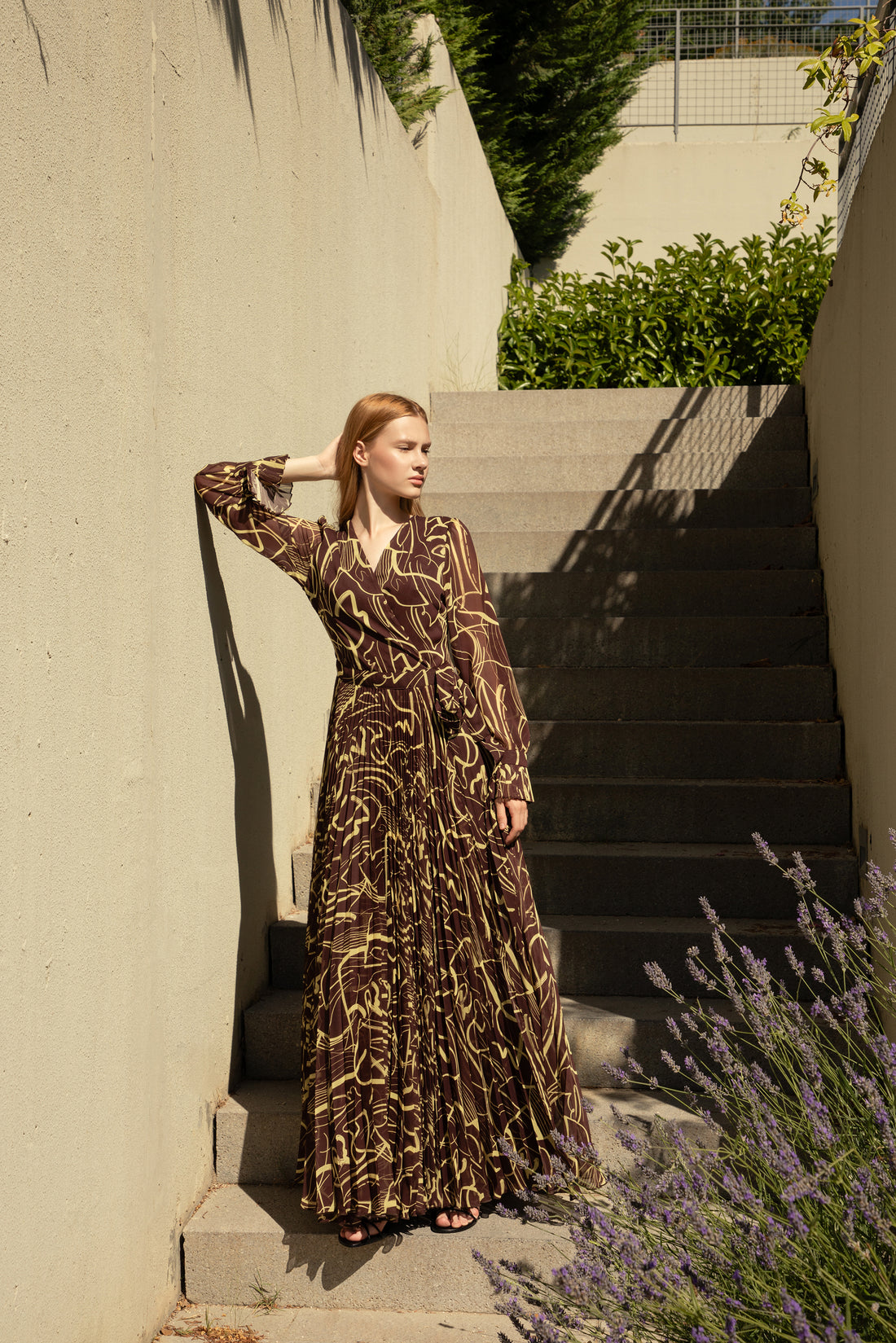 Deep Chocolate Exclusive Pleated Chiffon Dress