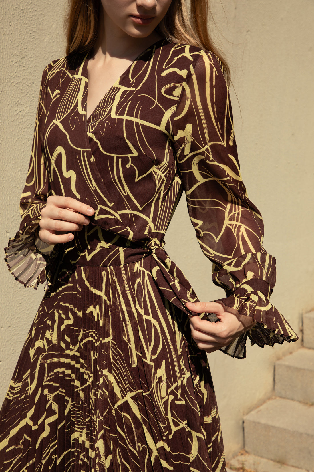 Deep Chocolate Exclusive Pleated Chiffon Dress