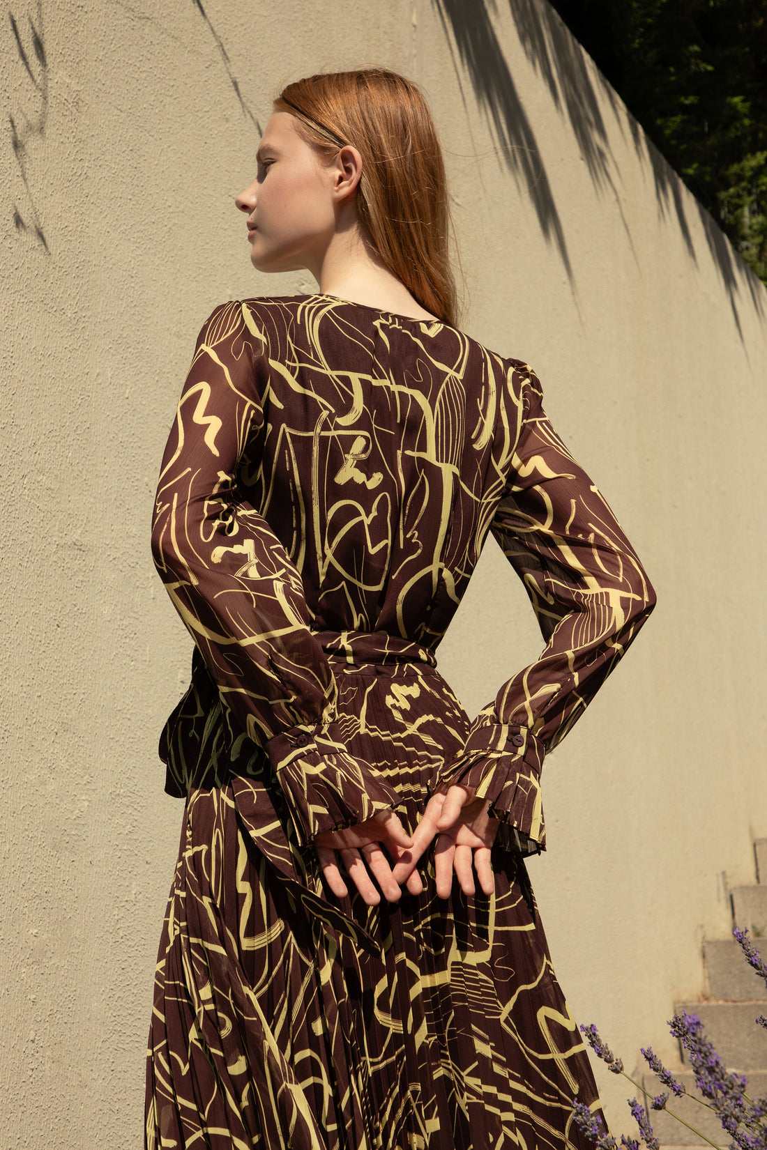 Deep Chocolate Exclusive Pleated Chiffon Dress
