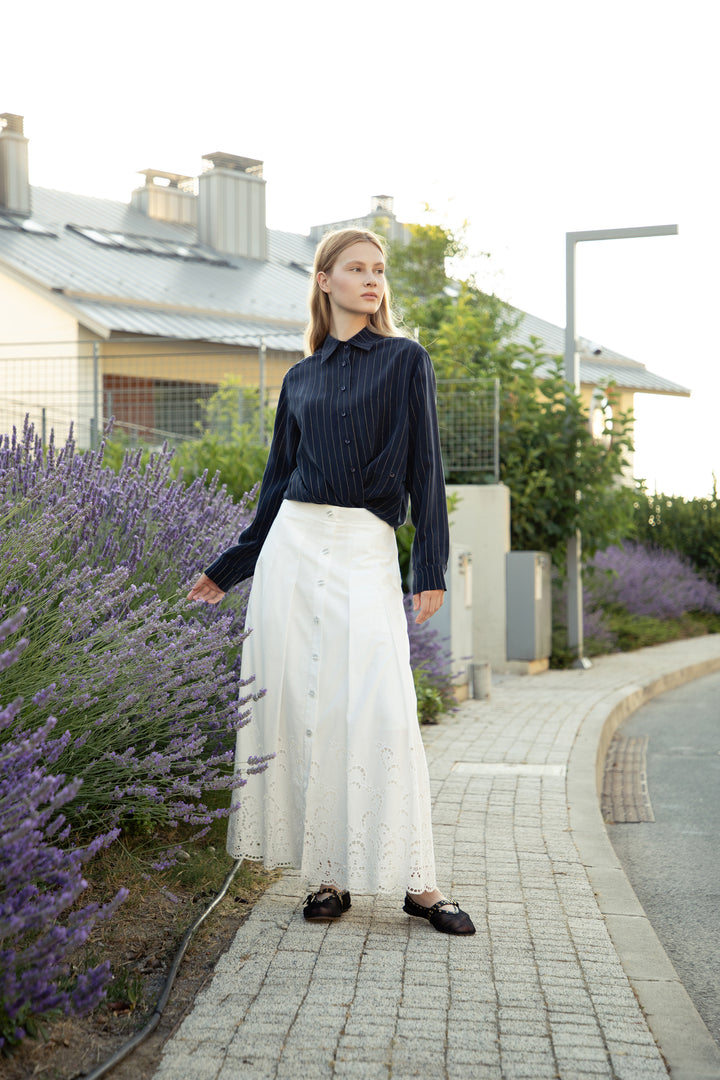 Lace Cut-Out Cotton Voile Skirt