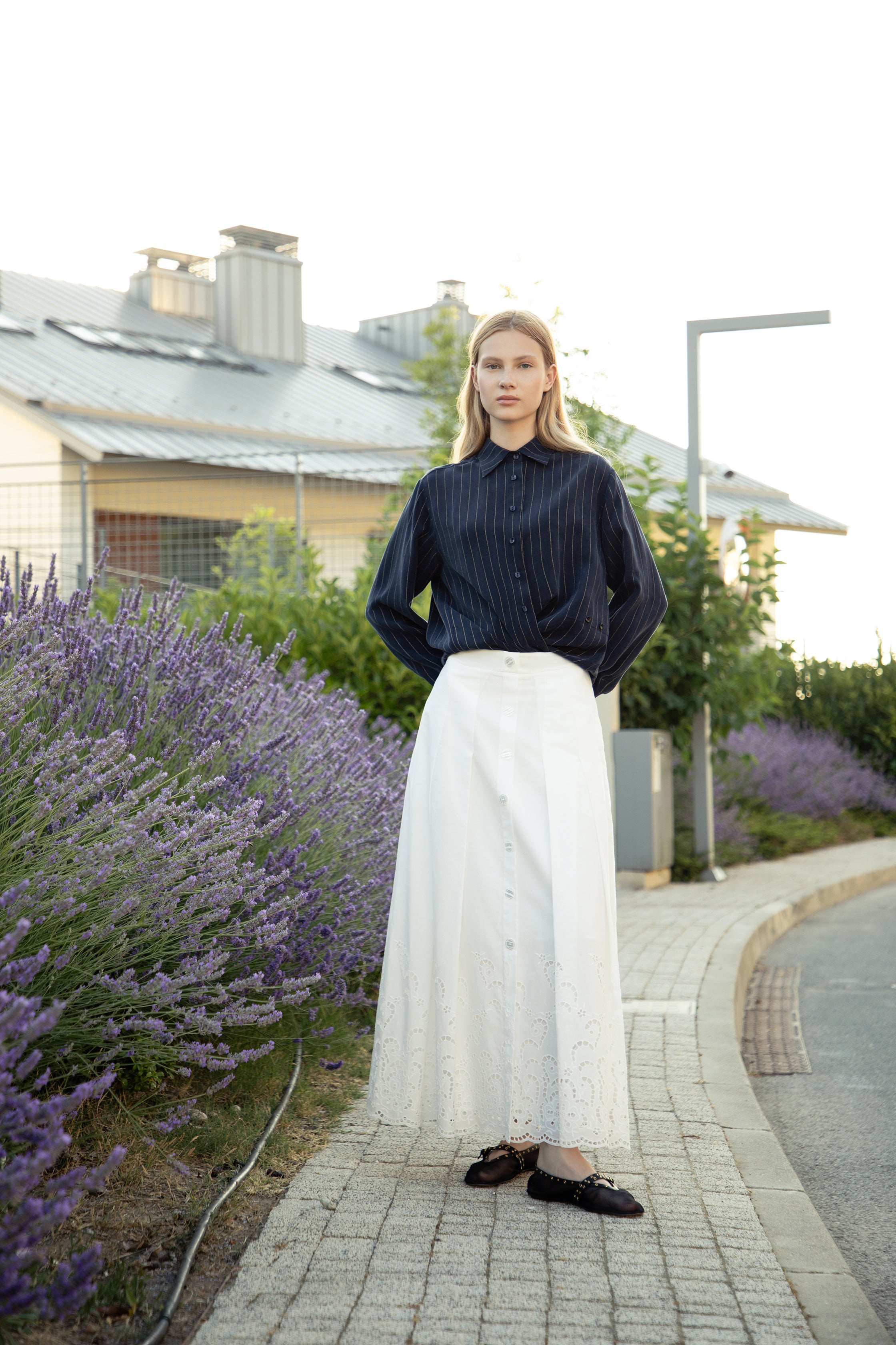 Lace Cut-Out Cotton Voile Skirt