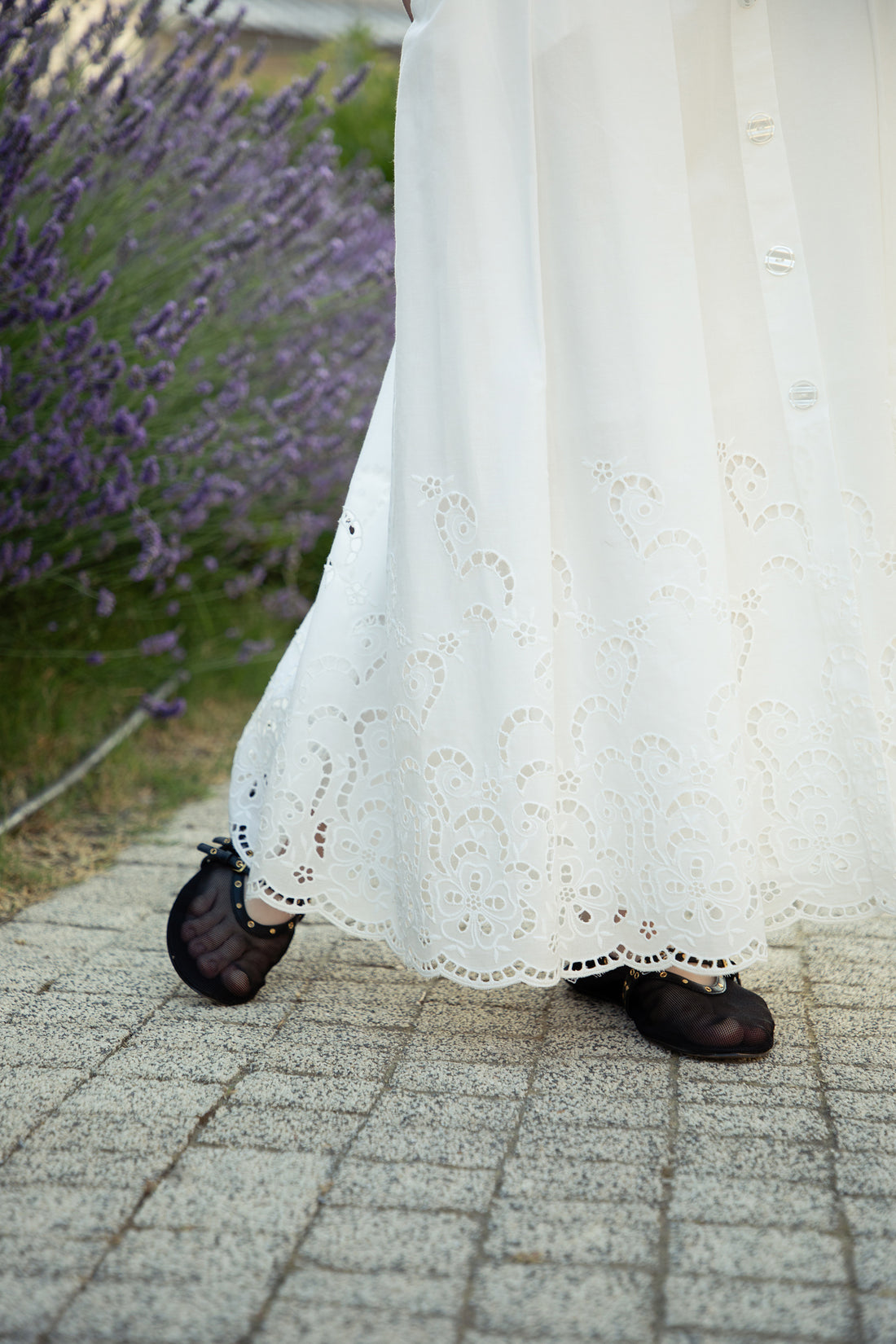 Lace Cut-Out Cotton Voile Skirt