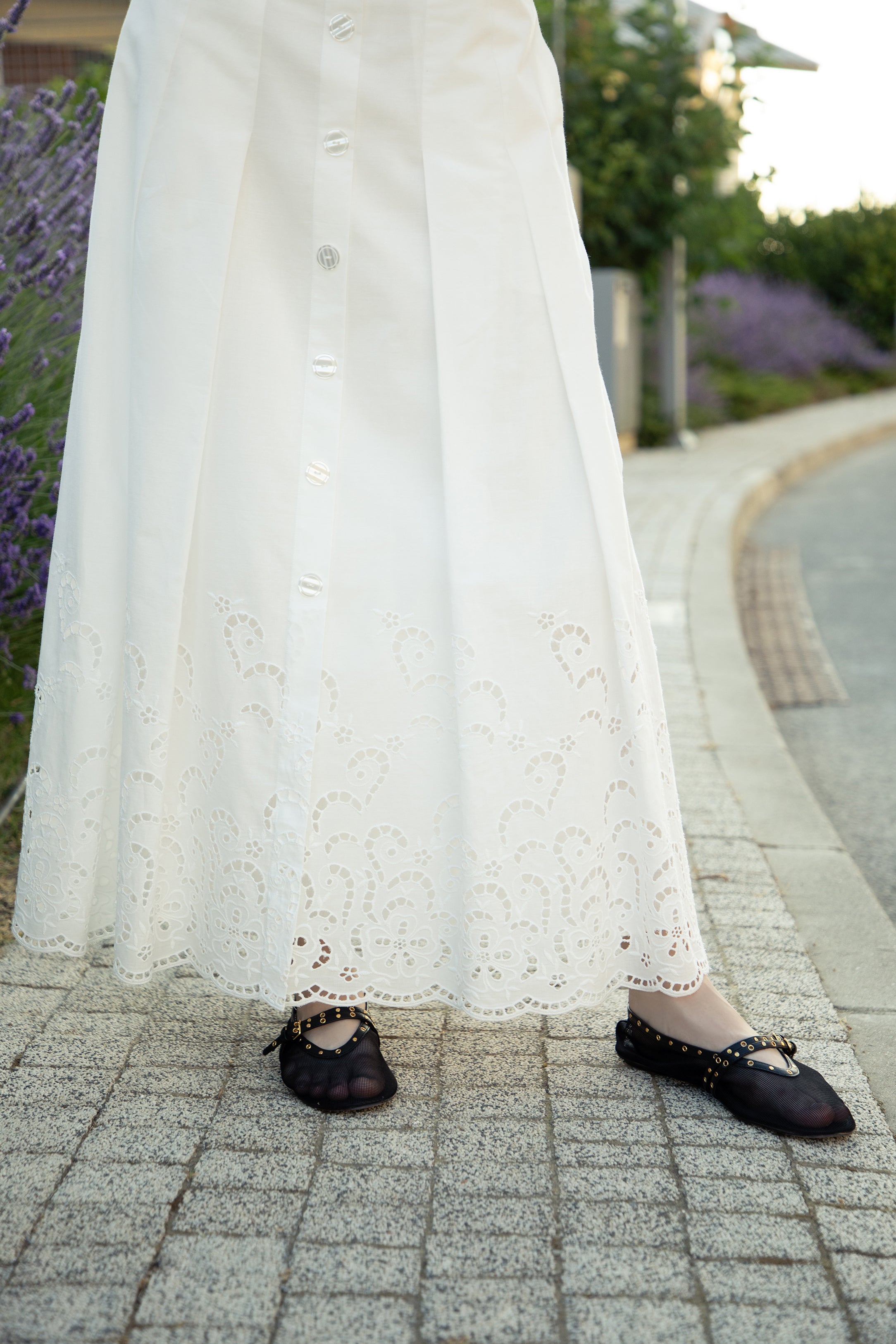 Lace Cut-Out Cotton Voile Skirt