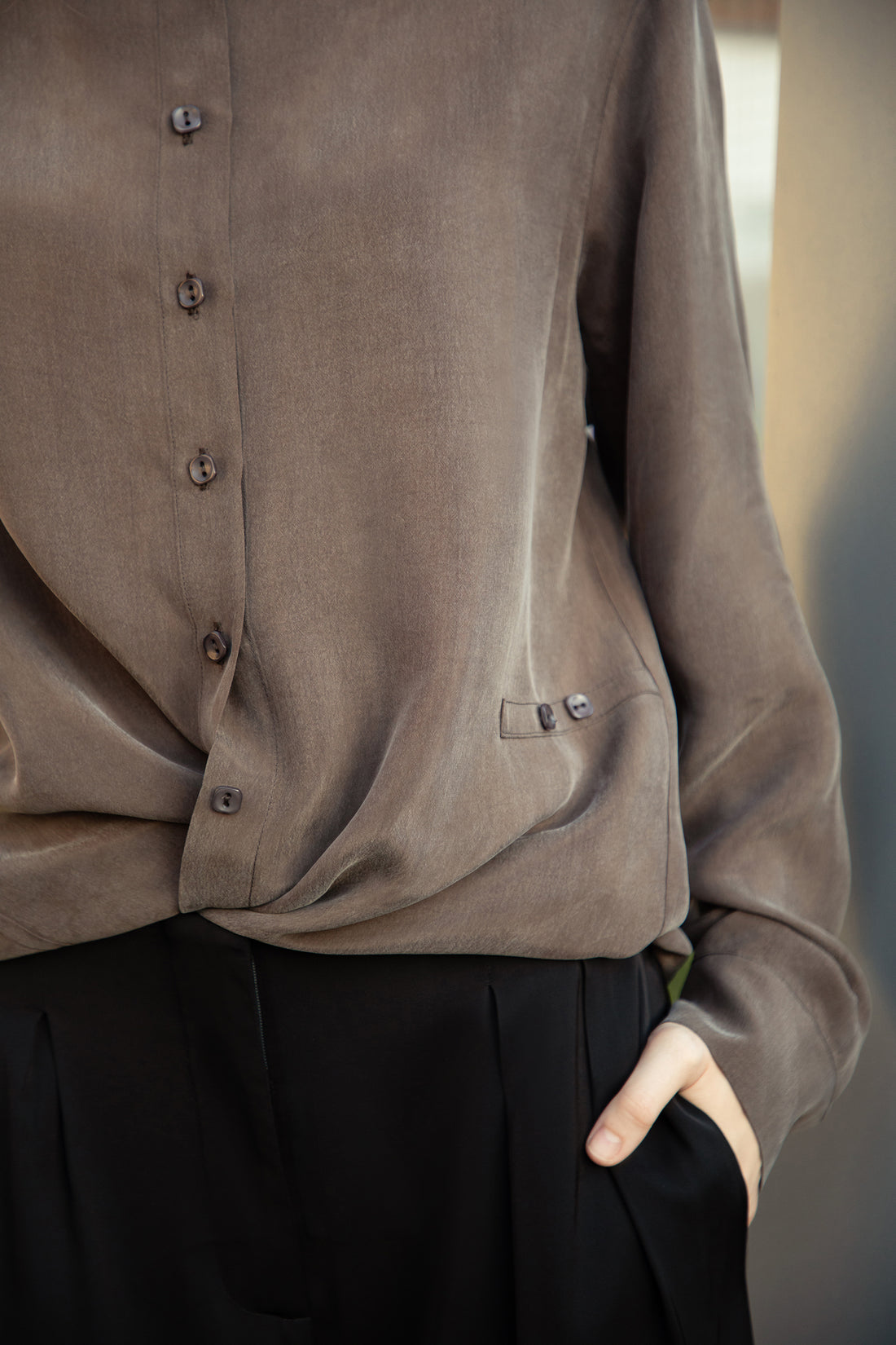 Cappuccino Silk-Cupro Multi-Way Shirt