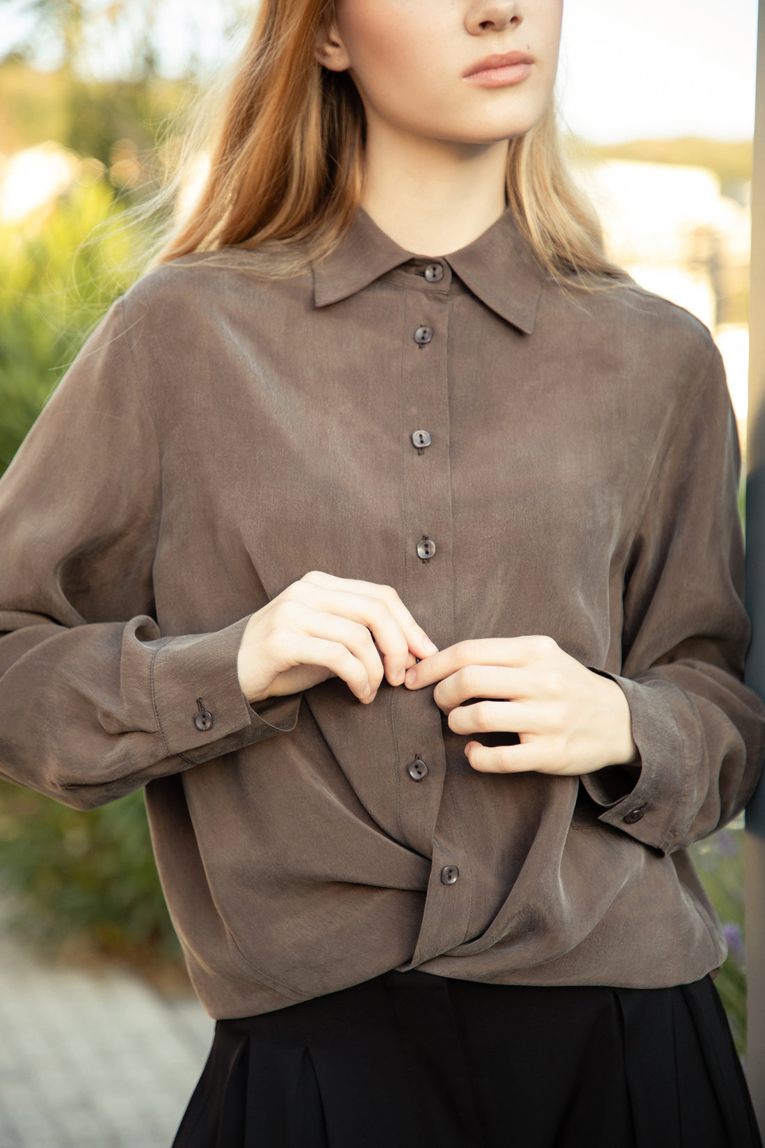 Cappuccino Silk-Cupro Multi-Way Shirt