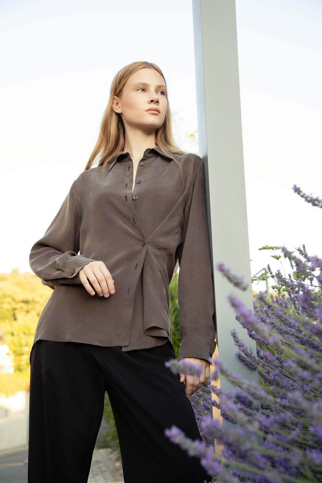 Cappuccino Silk-Cupro Multi-Way Shirt