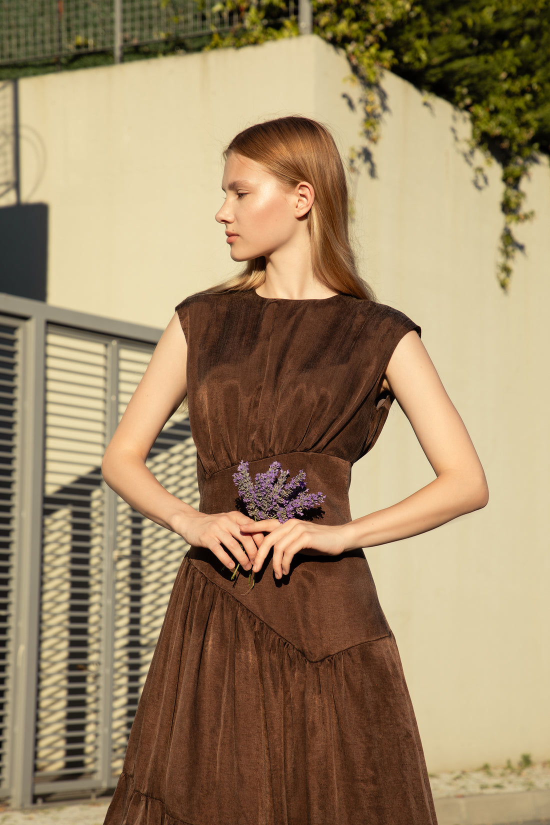 Dark Cocoa Cupro-Linen Shimmer Dress