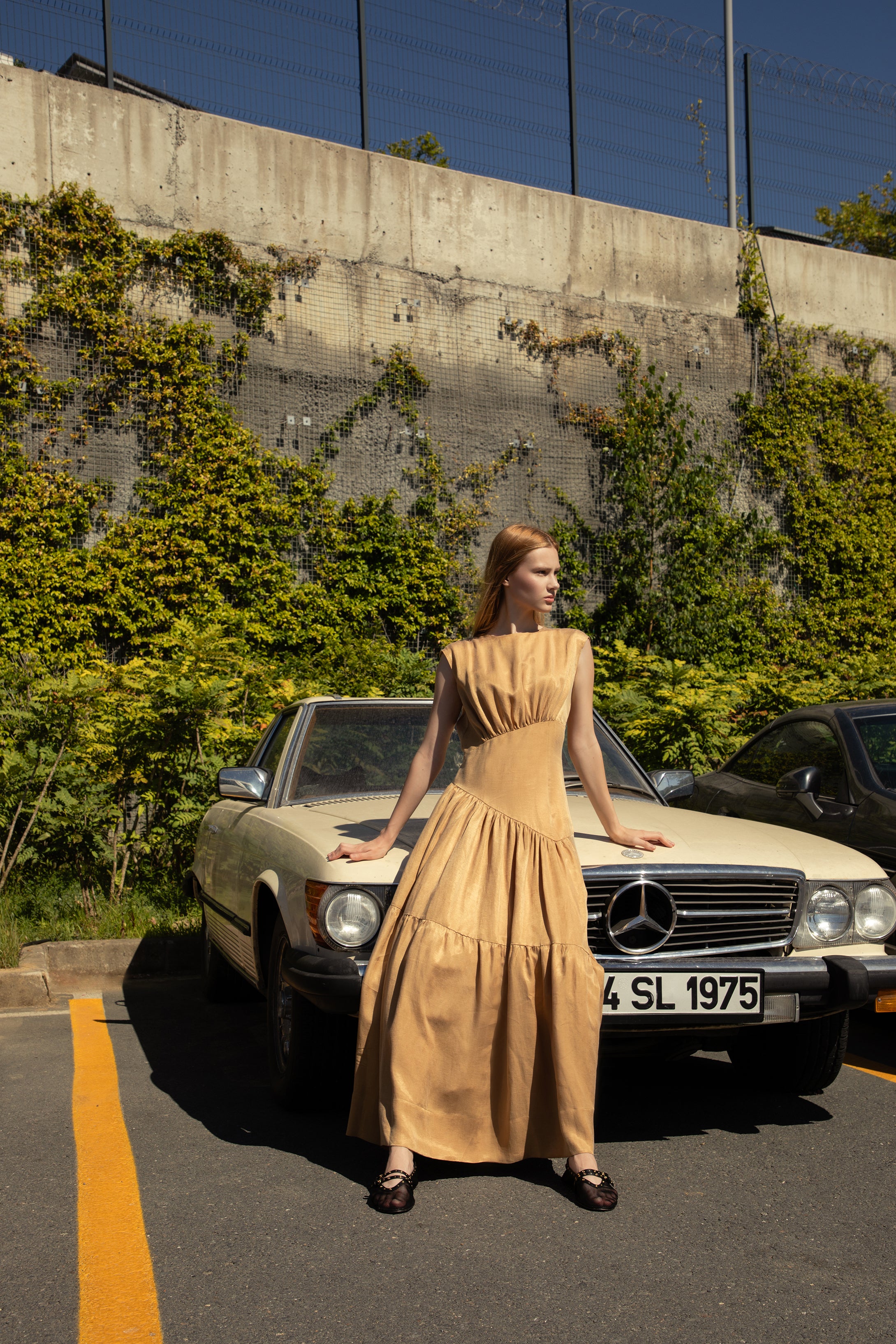 Caramel Honey Cupro-Linen Flowing Dress