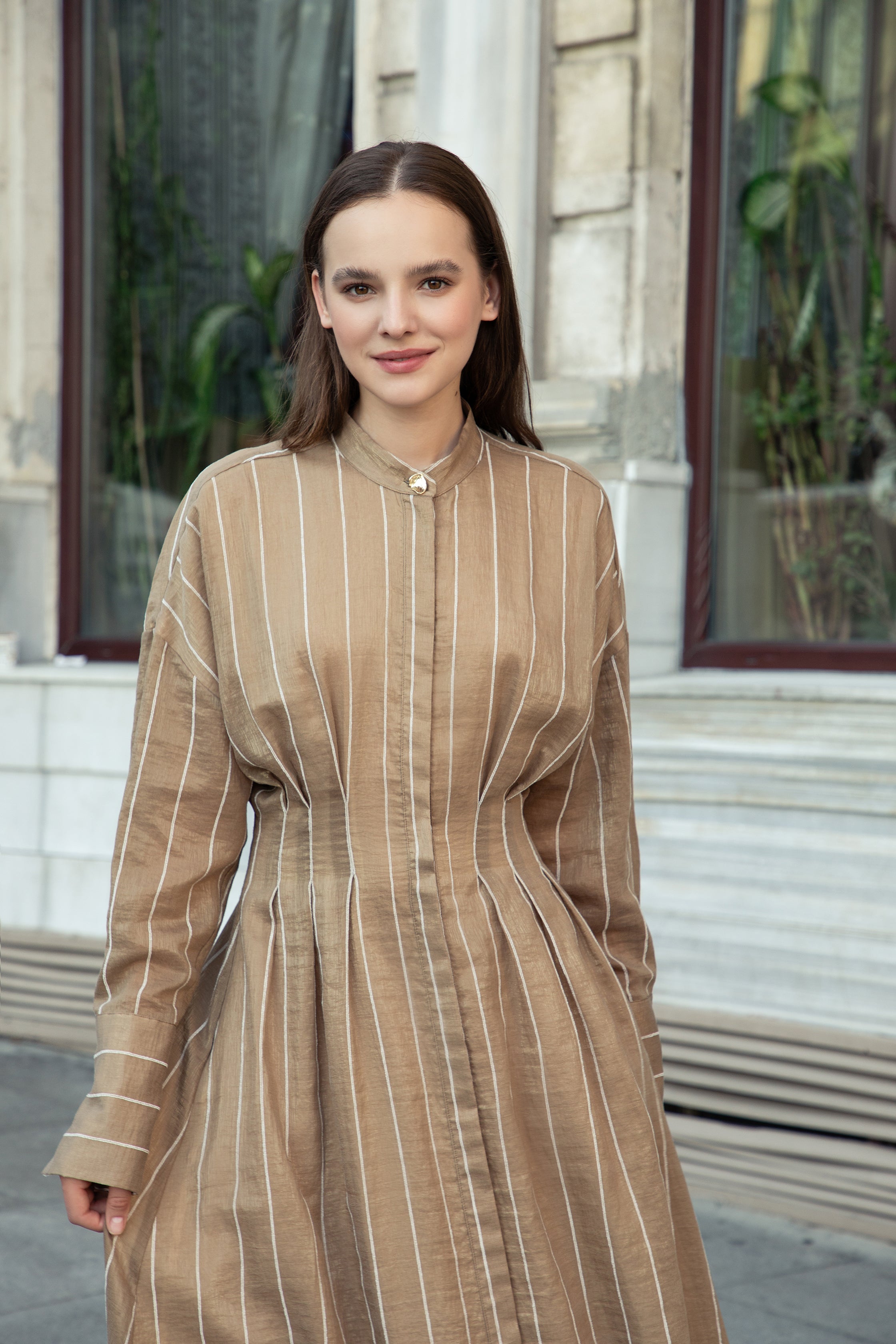 Sandy Striped Shimmer Shirt Dress