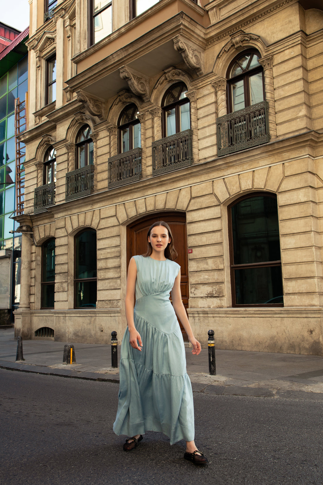 Blue Water Cupro-Linen Flowing Dress