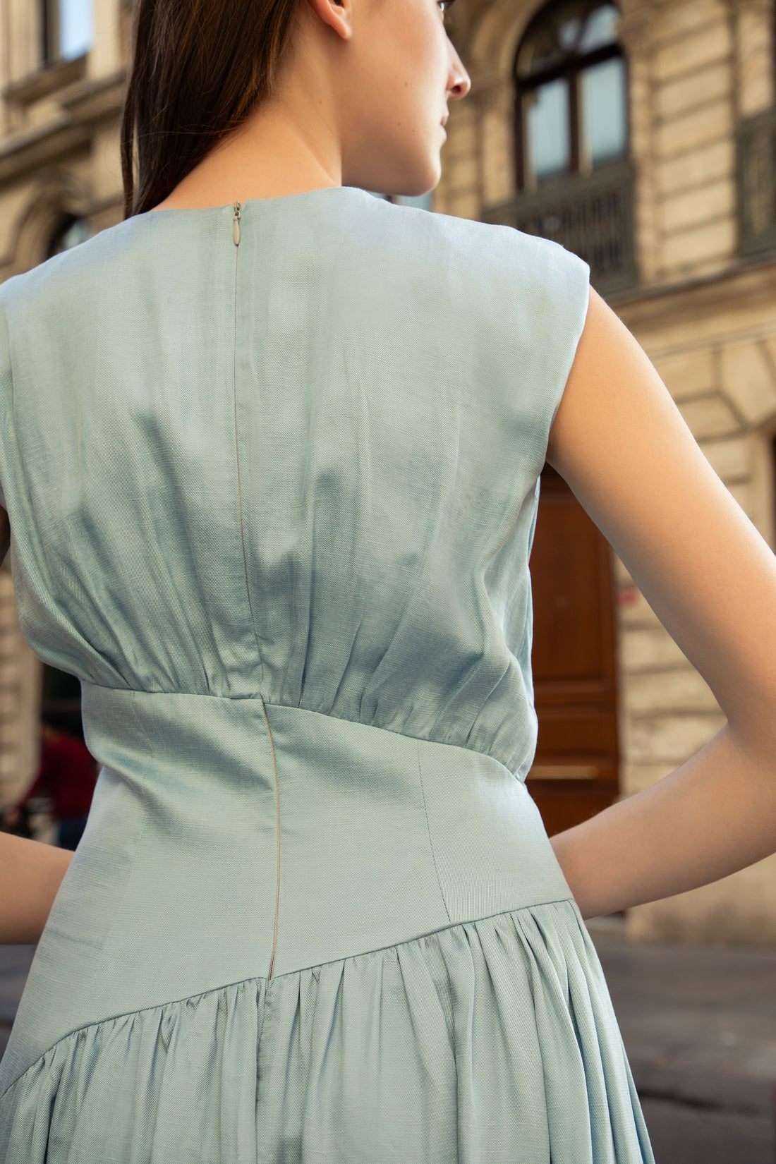 Blue Water Cupro-Linen Flowing Dress