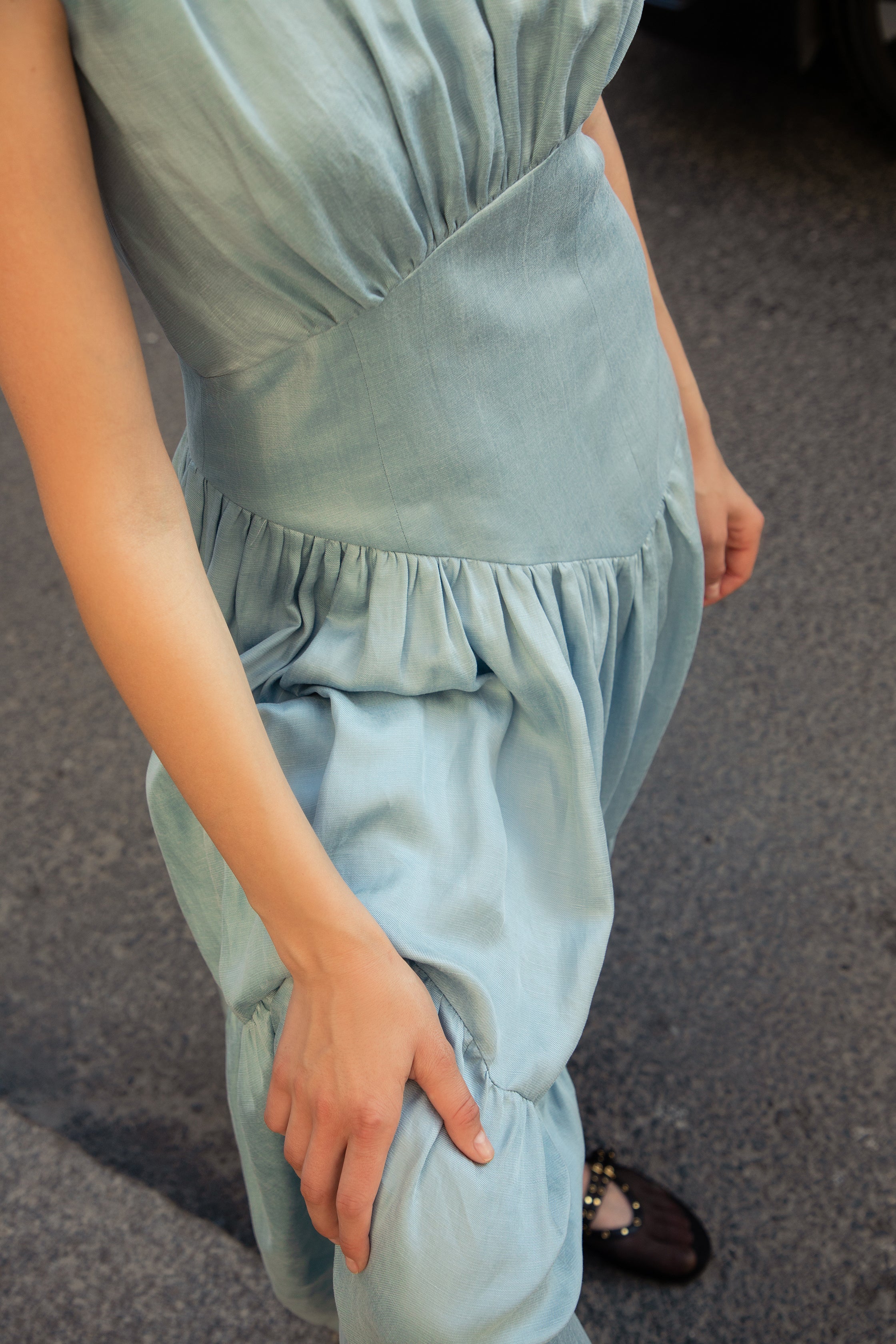 Blue Water Cupro-Linen Flowing Dress
